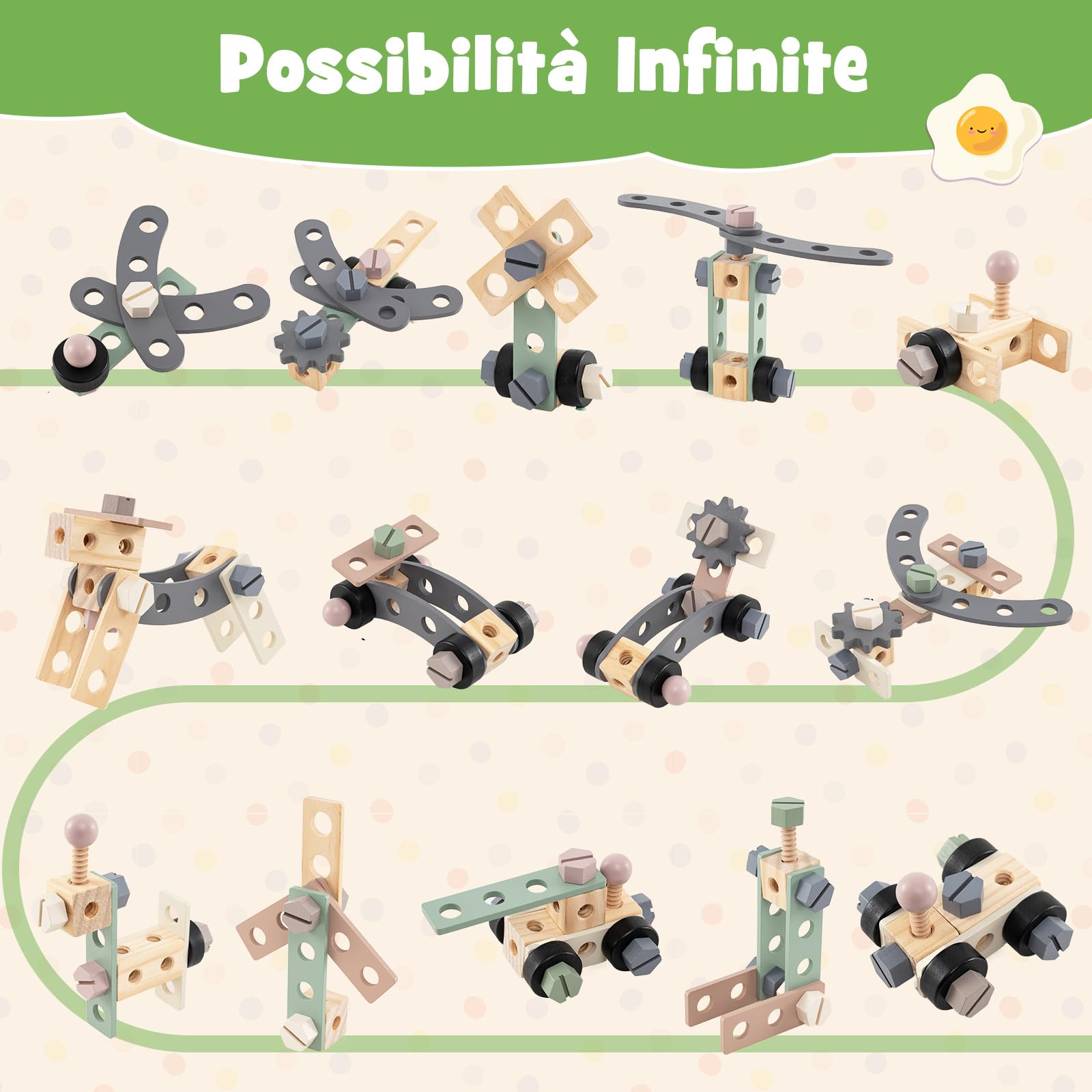 RELAX4LIFE Banco da Lavoro in Legno per Bambini, Carrello 2 in 1 con Attrezzi, Tettuccio e Ruote per Gioco all'Aperto, Set da Lavoro, Giocattolo per Officina da Costruzione per Bambini 3+ Anni