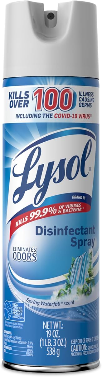 Spray desinfectante Lysol, desinfectante, desodorante, cascada de primavera, 19 oz | Spray antibacteriano desinfectante y desinfectante para múltiples superficies, spray desodorante, suministros de limpieza para el hogar y el baño