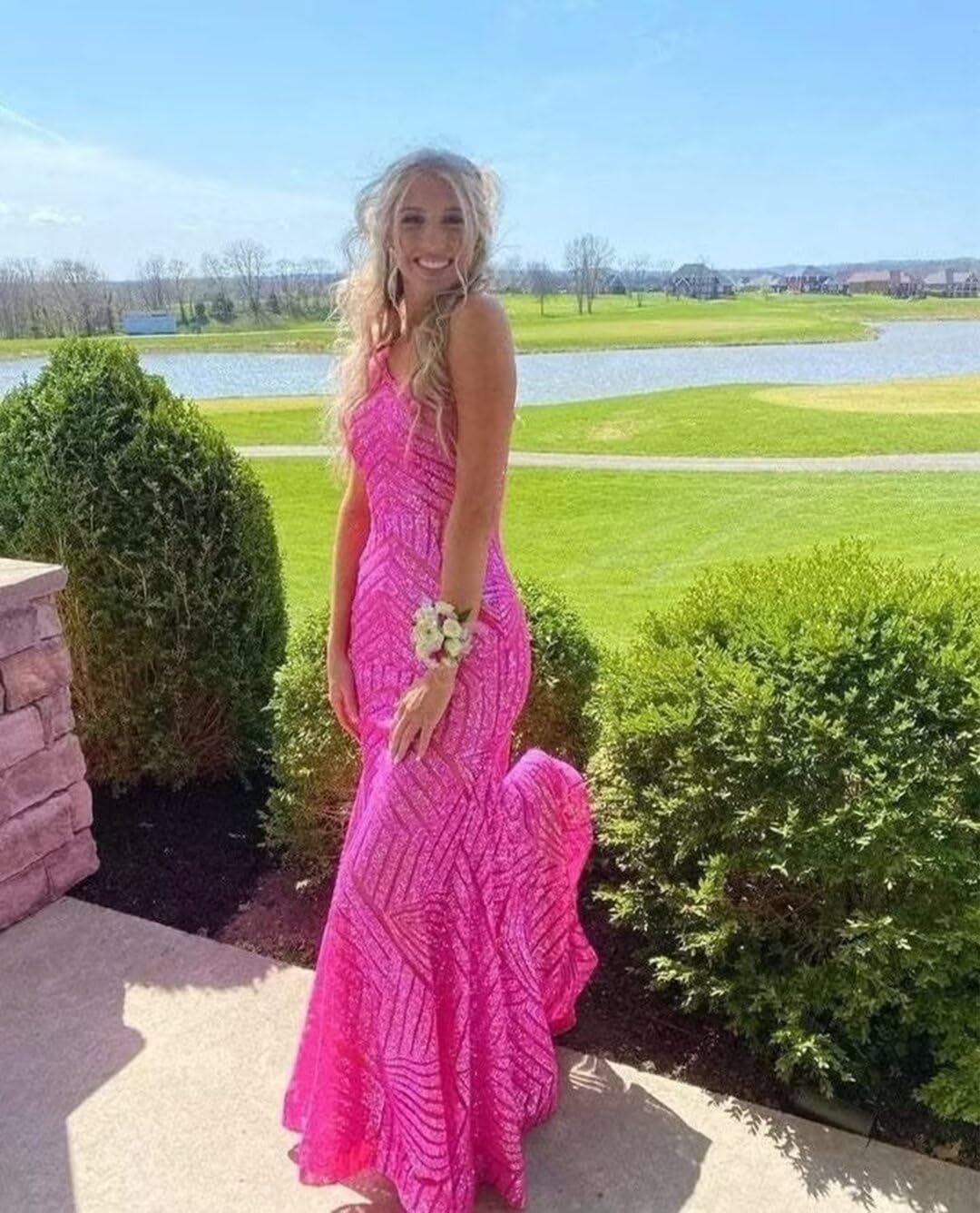 Mermaid Sequin Prom Dress One Shoulder Long Sparkly Formal Evening Ball Gown Pleated for Women