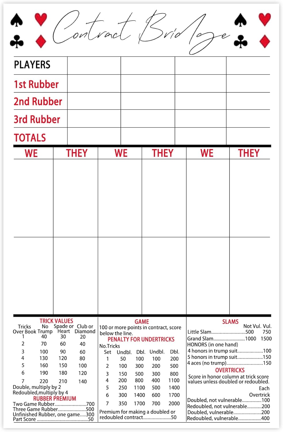 Contract Bridge Score Pads,5.5x8.5 Inches Game Scoring Cards Supplies for Bridge Scoring,3 Pads, 50 Sheets Each,150 Pcs (White)