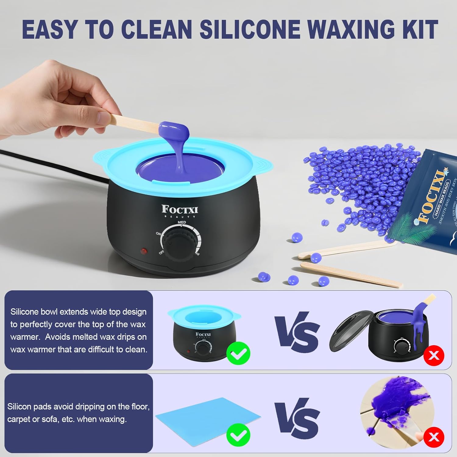 Waxing Kit for Women and Men, Wax Warmer Hair Removal for Sensitive Skin at Home with Beads & Silicone Pot, Hard Wax Warmer for Face, Legs, and Body, Machine, 5 Pack Beads, Accessories, Black - Image 7