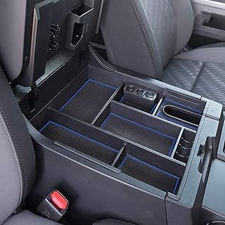 EDBETOS Center Console Tray Organizer Compatible with 2014 2015 2016 2017 2018 2019 2020 2021 Toyota Tundra Accessories, Armrest Secondary Storage Box (Blue Trim)
