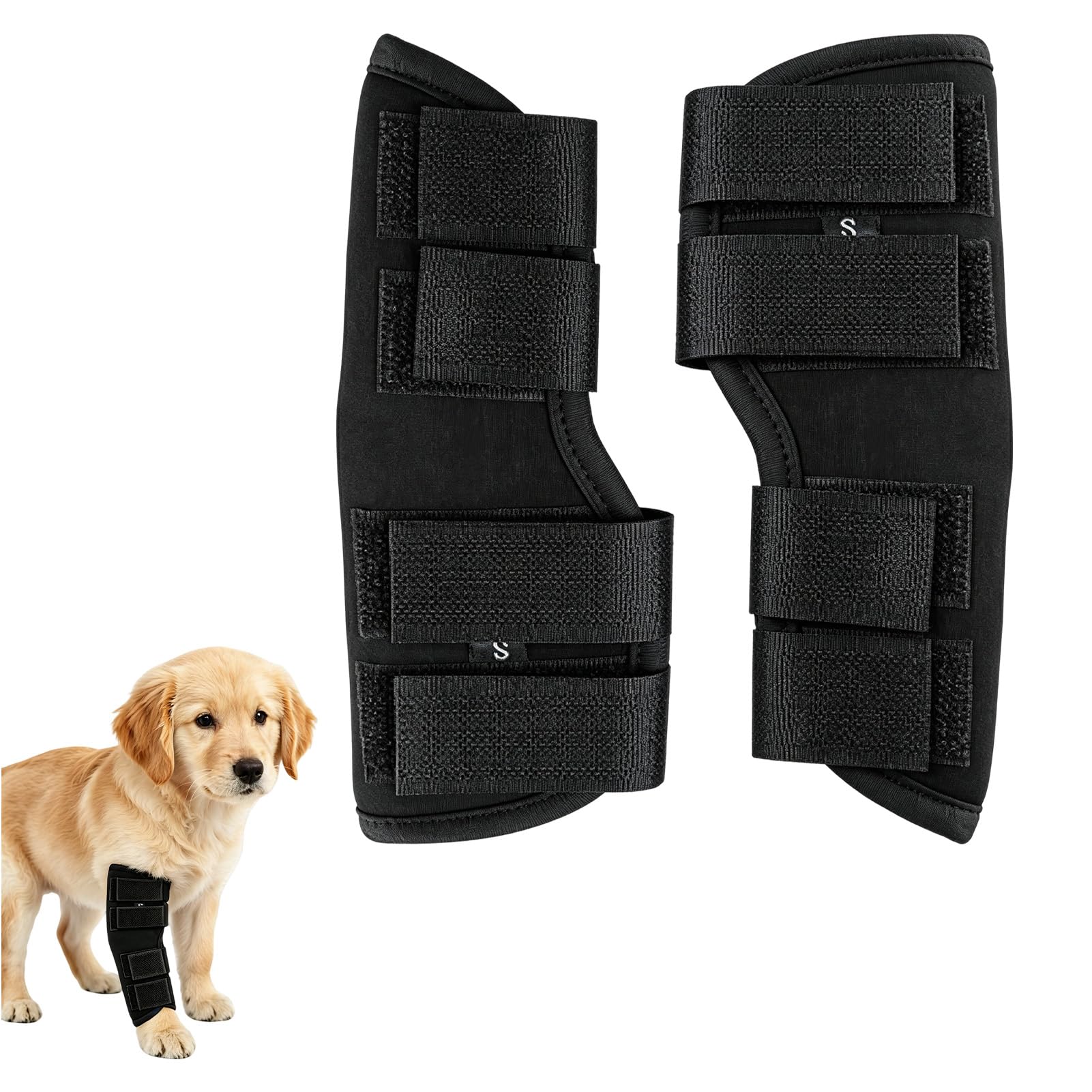 Lethra Dog Leg Brace 2PCS, Brace Adjustable Front Rear Leg Protector Breathable Stops Licking, for Torn ACL Hind Leg Luxating Patella Wound Injury and Sprain Healing of Arthritis (S Black)