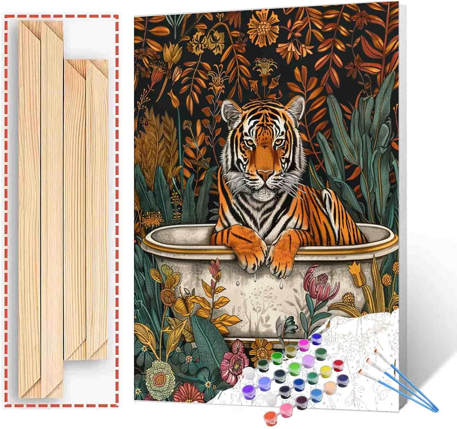 Fierce Tiger Paint by Numbers for Adults, Yellow DIY Acrylic Watercolor Painting by Numbers for Kids Beginners Abstract Colorful Painting Arts Craft On Canvas Home Wall Decor (DIY Frame)16x20 inch