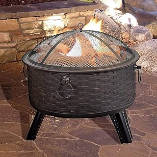 ROM Focolare per Il Fuoco in ghisa a Legna, Camino riscaldatore all'aperto, Ciotola per focolare Rotonda Profonda, con griglia a Rete Spark/Gancio di Sollevamento/Coperchio, bronz