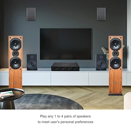 Miniatura 3 de Selector de altavoces de 4 zonas, control pasivo de caja de distribución de 200 W, 4 pares de altavoces, Plug and Play con conectores de clip de