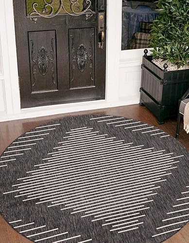 Unique Loom Outdoor Modern Collection - Alfombra redonda de 13 pies, color gris carbónmarfil disponible en Yaxa Peru