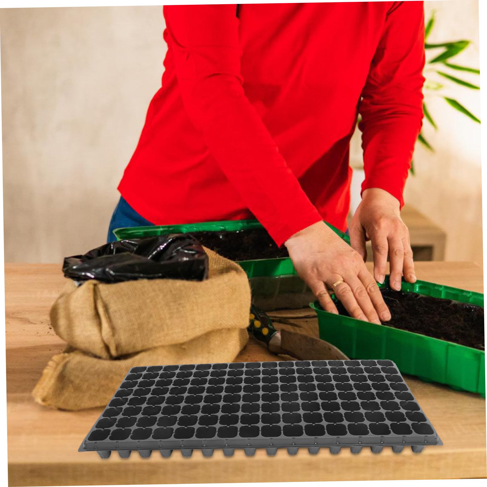 Yardwe Plaque à Semis 128 Alvéoles en PVC, Lot de 10, Plateau Germoir Rigide Noir pour Jardinage à Domicile, Ventilation Optimale
