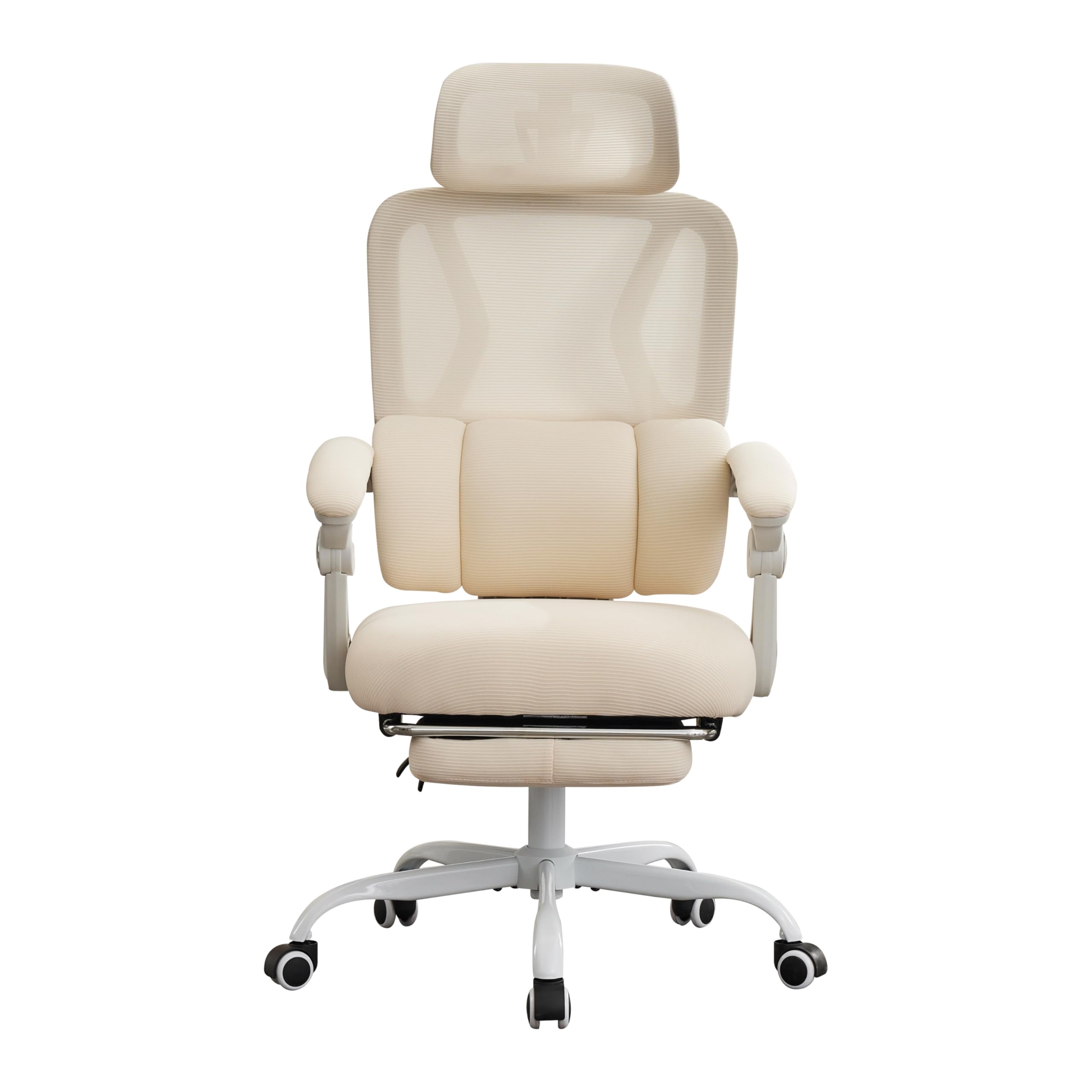 UEV Silla de Oficina Ergonómica Lumbar con Ajuste de 90°-135°, Silla de Oficina con Cómodo Soporte Corporal, Sillas Ergonómicas Estables y Funcionales, 64x64x(112-120) cm, Beige | Silla giratoria de escritorio, inclinable hasta 135°, altura regulable, sop