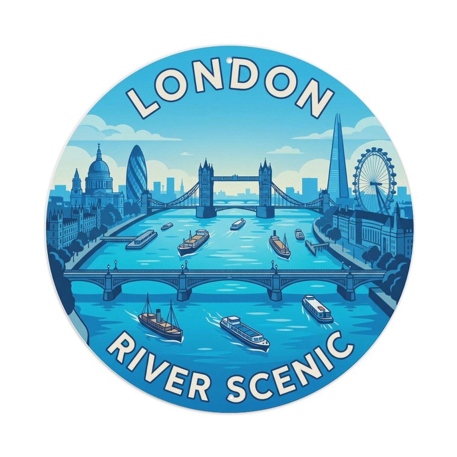 Fqcyn Style Vintage Travel England River Scenic Metal Tin Sign