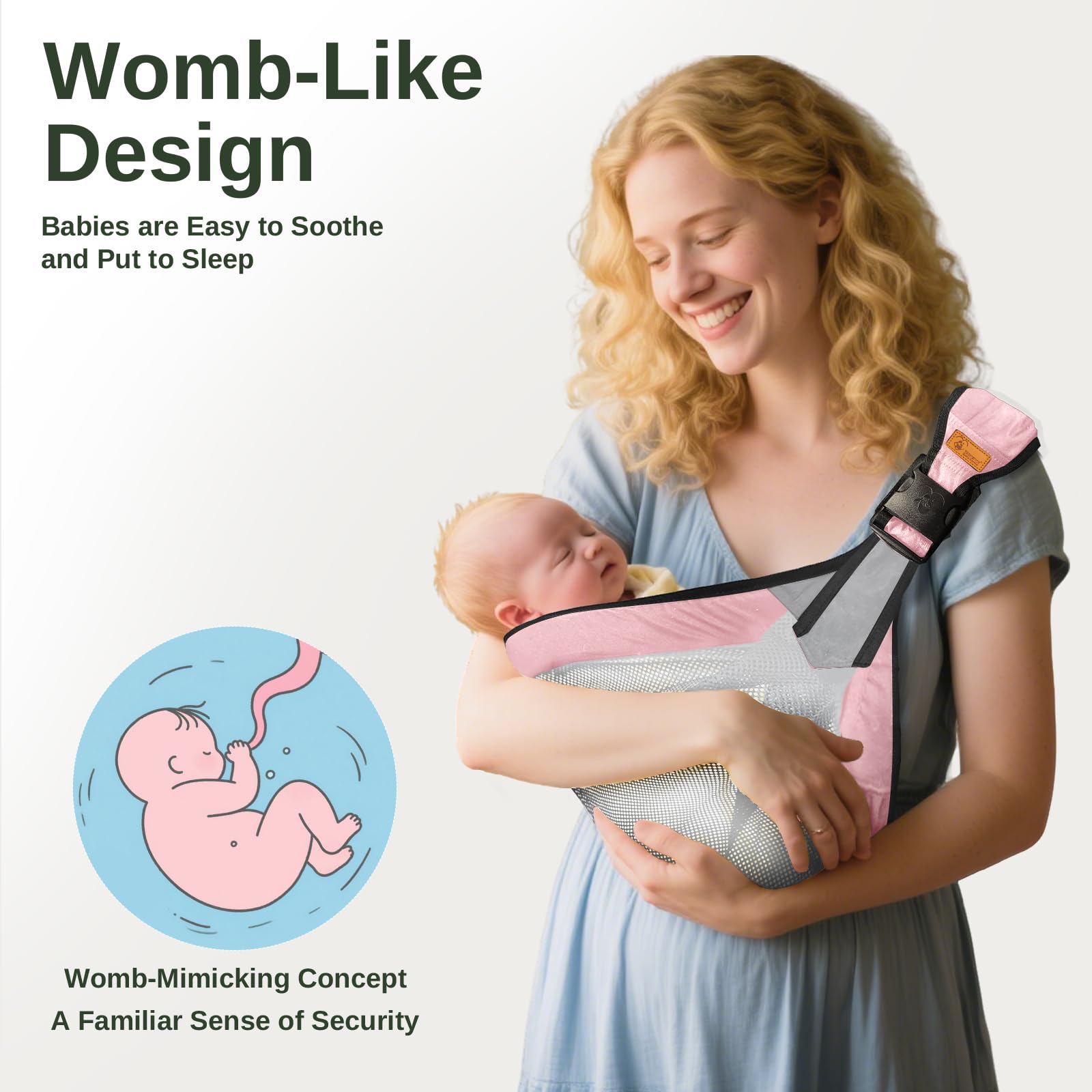 IBOPUXIU Marsupio Laterale per Bambino, Marsupio per Fianchi, Marsupio Regolabile per Spalle, Marsupio Ergonomico per Fianchi, Marsupio per Bambini per Neonati fino a 3-36 Mesi (Rosa Tipo Rete)