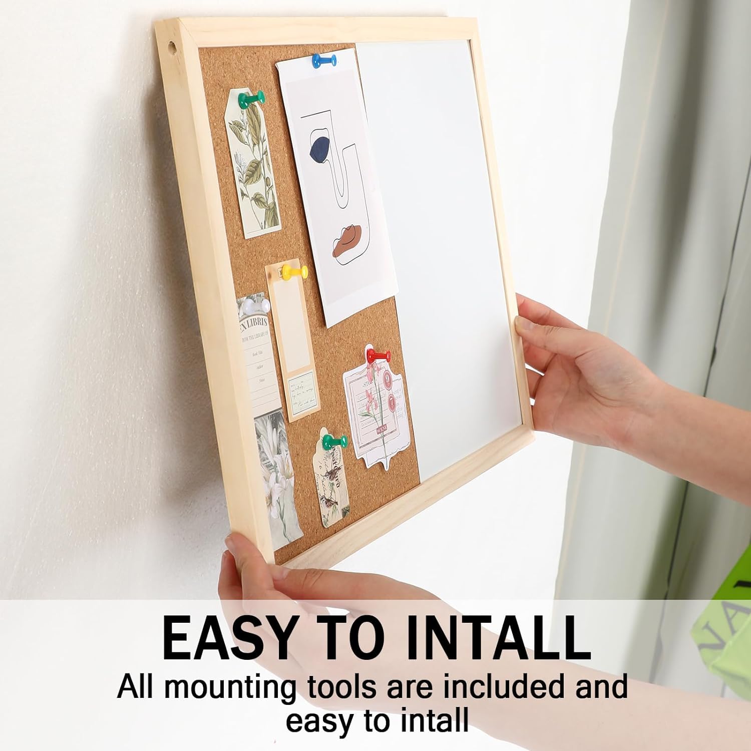 White Dry Erase Cork Board Combo - Magnetic Board 12 x 16 inch Decorative Bulletin Board Dry Erase Board for Wall with Marker Push Pin for Home Office - Image 4