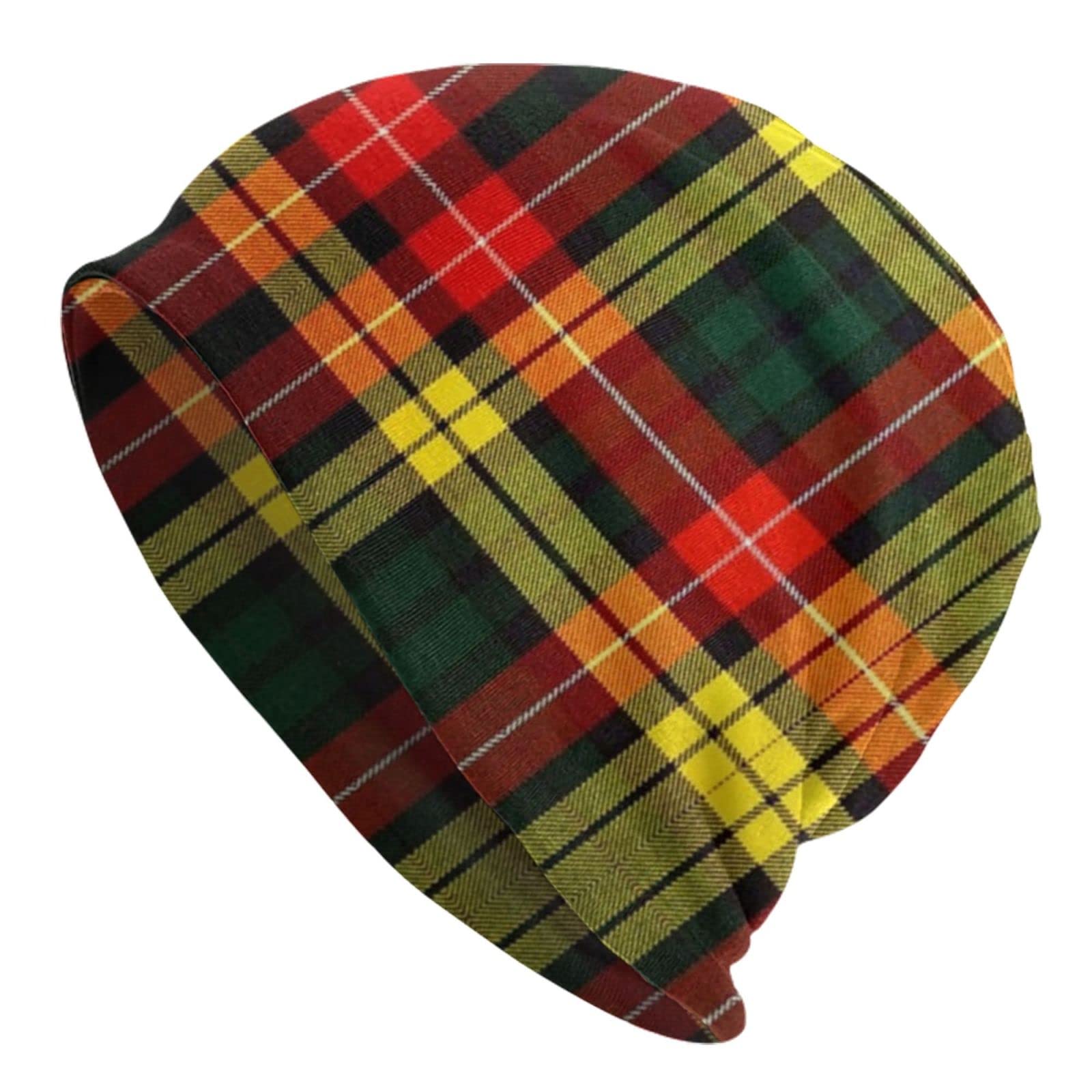 Djngn Unisex As Pic Buchanan Tartan Beanie Hats For Men Women Soft Knit Cap Multifunctional Winter Headwear