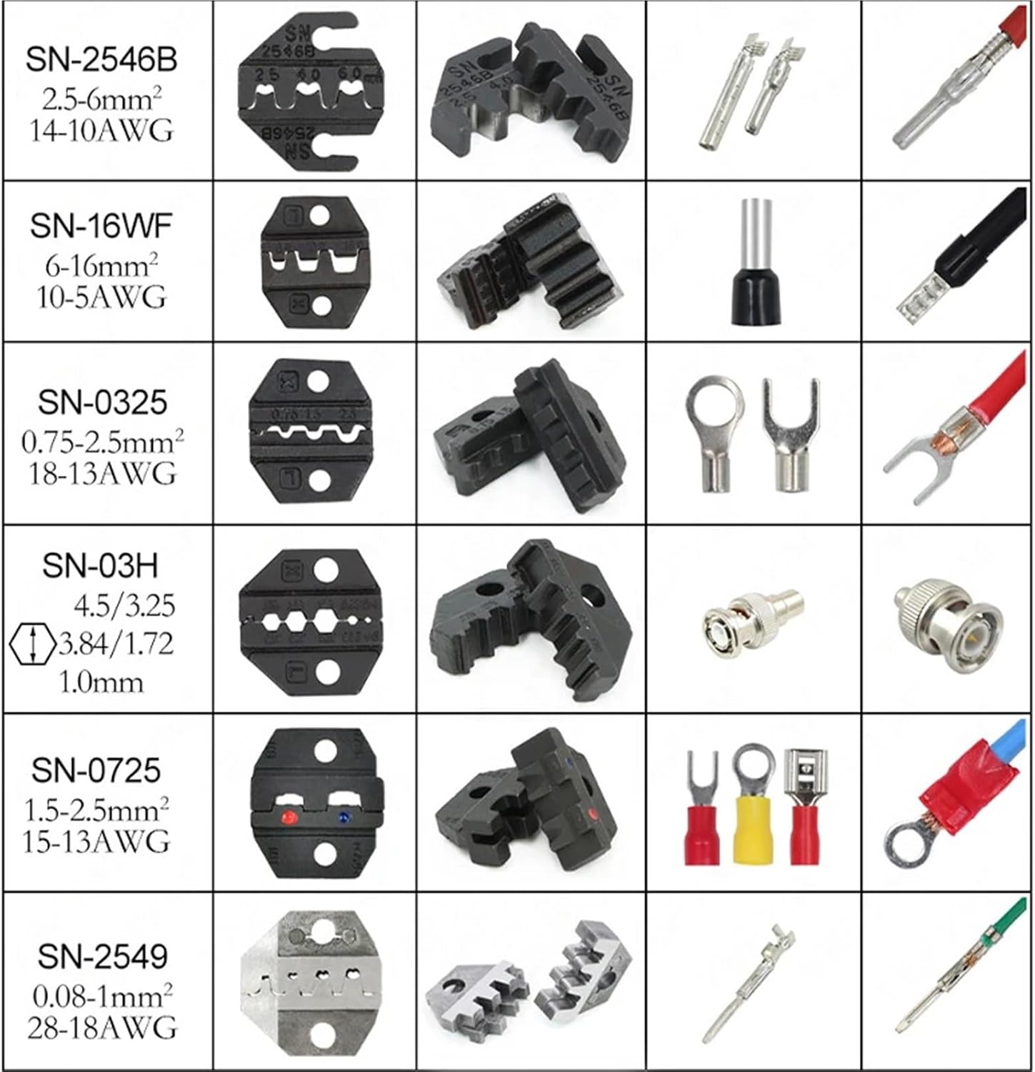 1pcs crimping pliers jaw SN/4mm for TAB 2.8 4.8 6.3 C3 XH2.54 insulation tube terminal tools (jaw width 4mm/pliers 190mm)(SN-02C jaw)