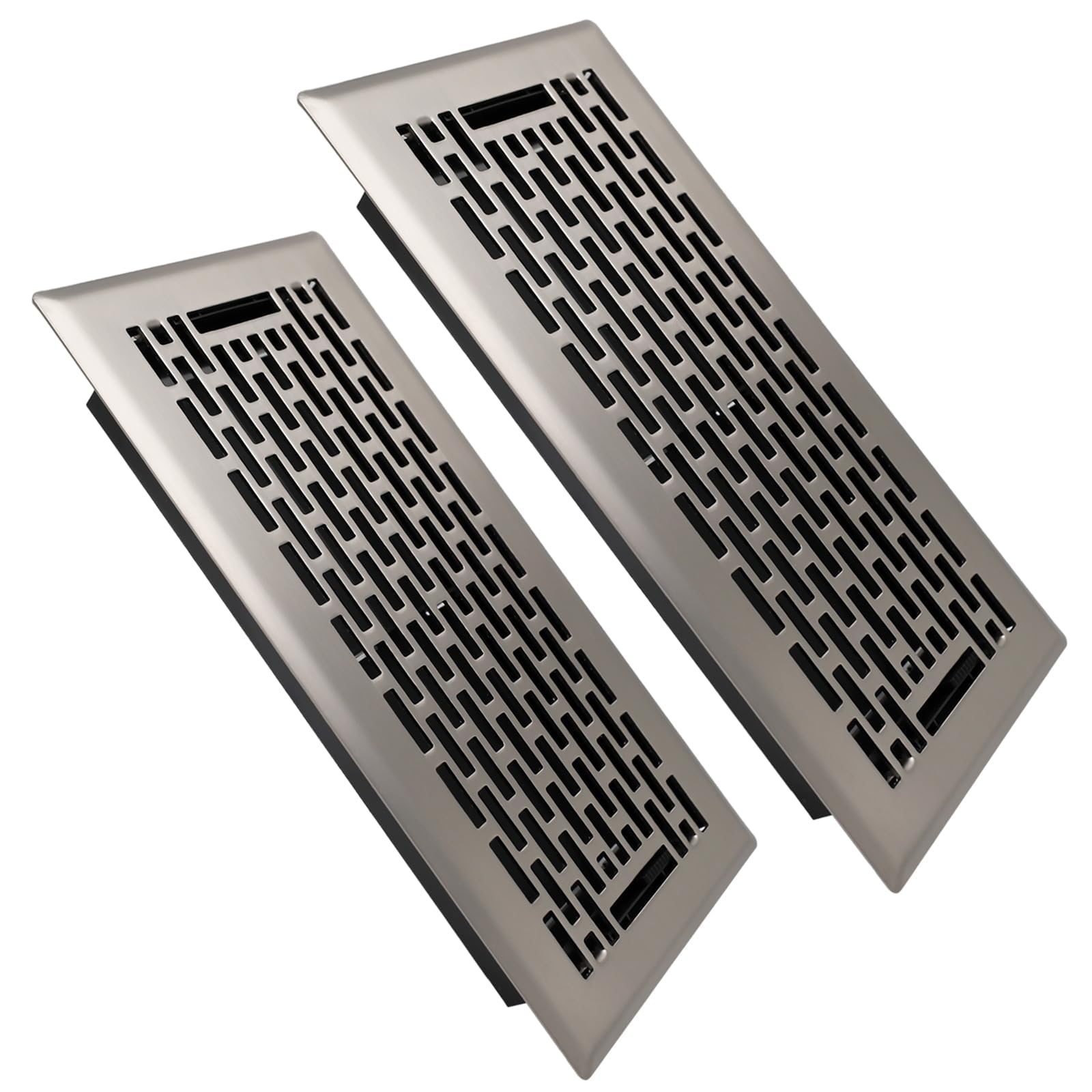 2 Pack Floor Register 4x10 Inches Heavy Duty Walkable Steel Floor Vents - Satin Nickel Floor Vent Covers - Ease Adjust Air Flow Direction Floor Registers - Boston Design Air Vents for Room