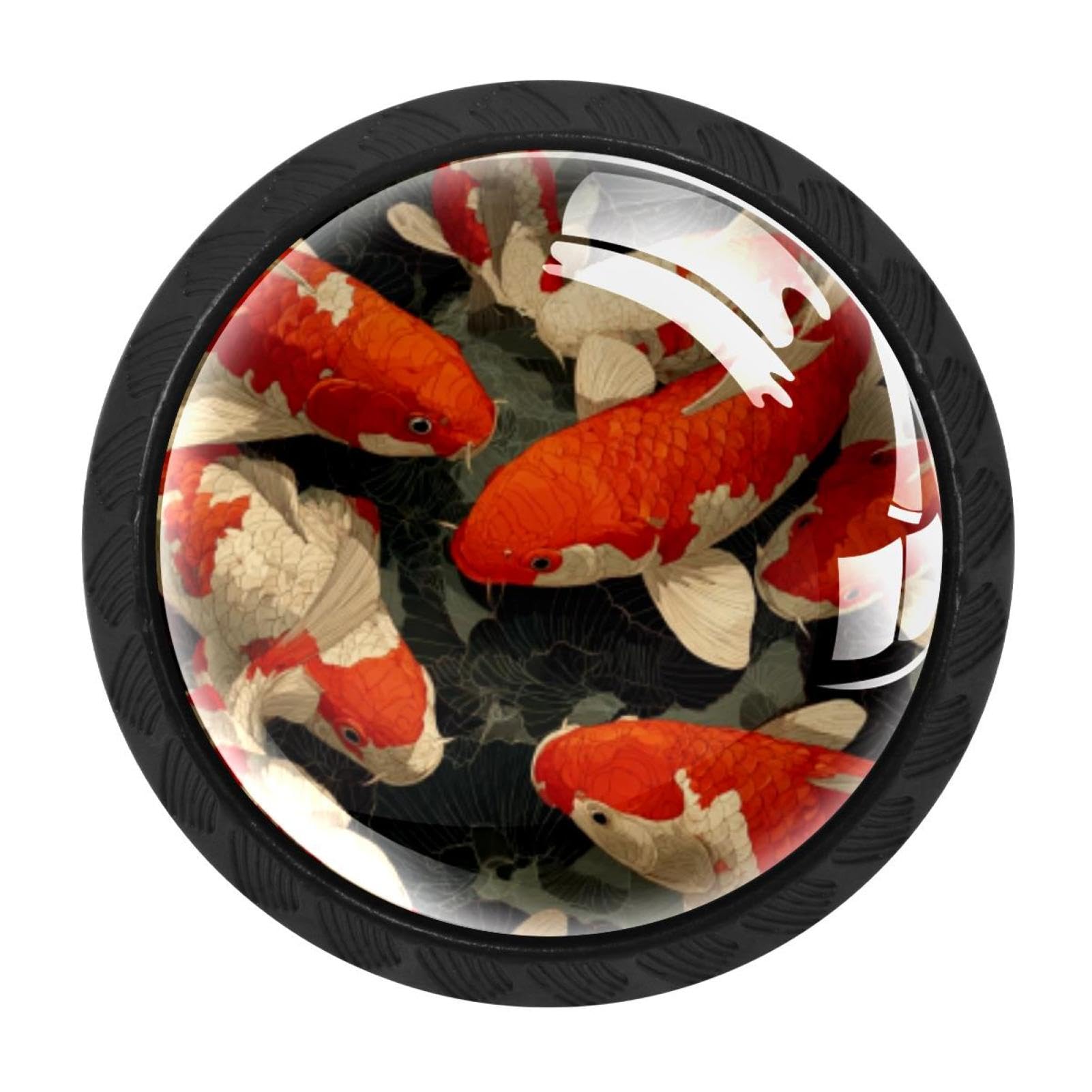 CHENZZZZ 4 Pack Cabinet Handles Black Fish. Koi Carp Pattern (2) Cabinet Knobs Draw