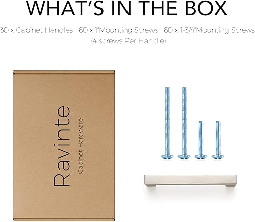 Miniatura 5 de Ravinte Paquete de 30 manijas cuadradas de gabinete de cocina de 4 pulgadas, tiradores de níquel satinado, tiradores de cajón de níquel cepillado,