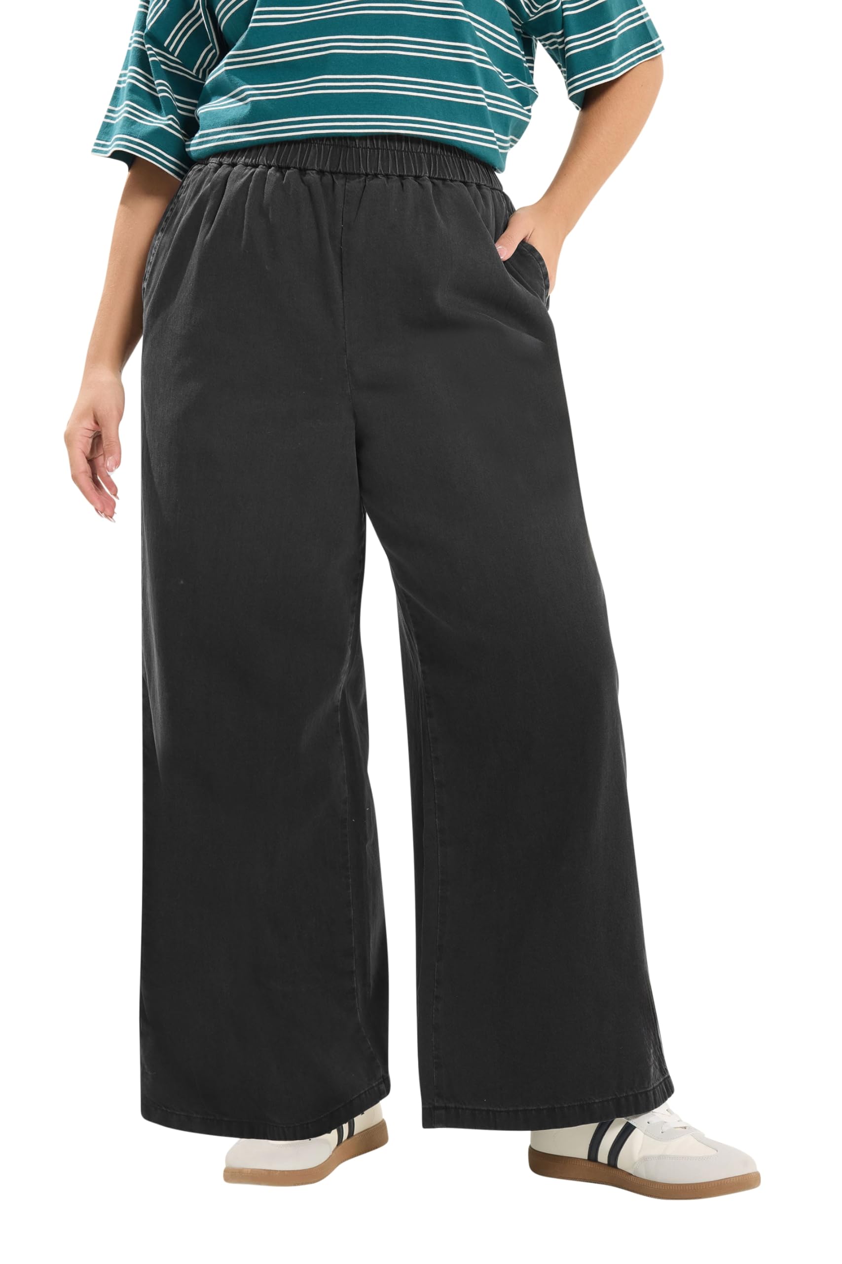 Yours Women's Black Wide Leg Pull On Jeans In | : Size 24