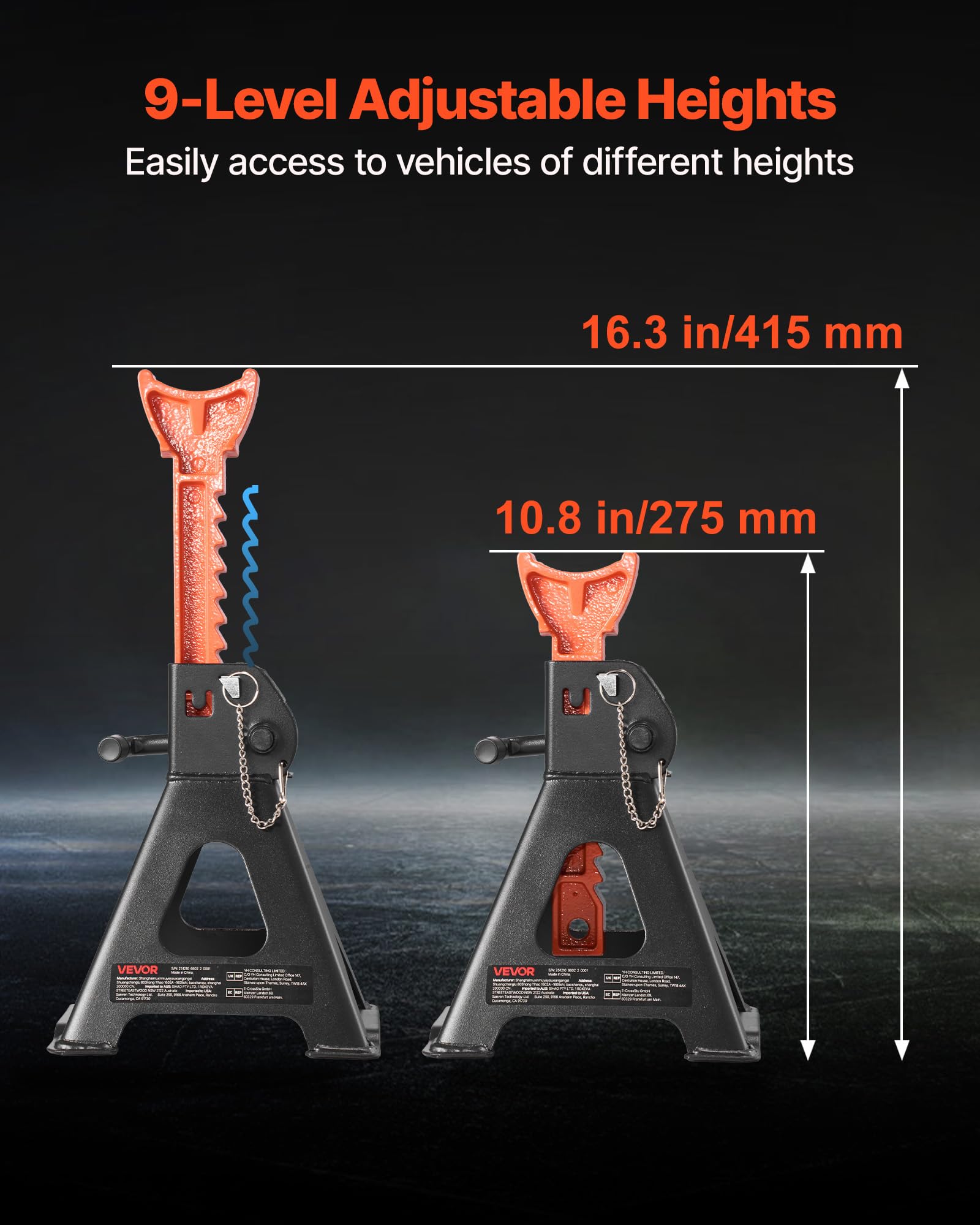 VEVOR Cavalletti di Sollevamento 3 Tonnellate, Altezza Regolabile 275-415 mm, Acciaio Doppio Bloccaggio per Auto SUV
