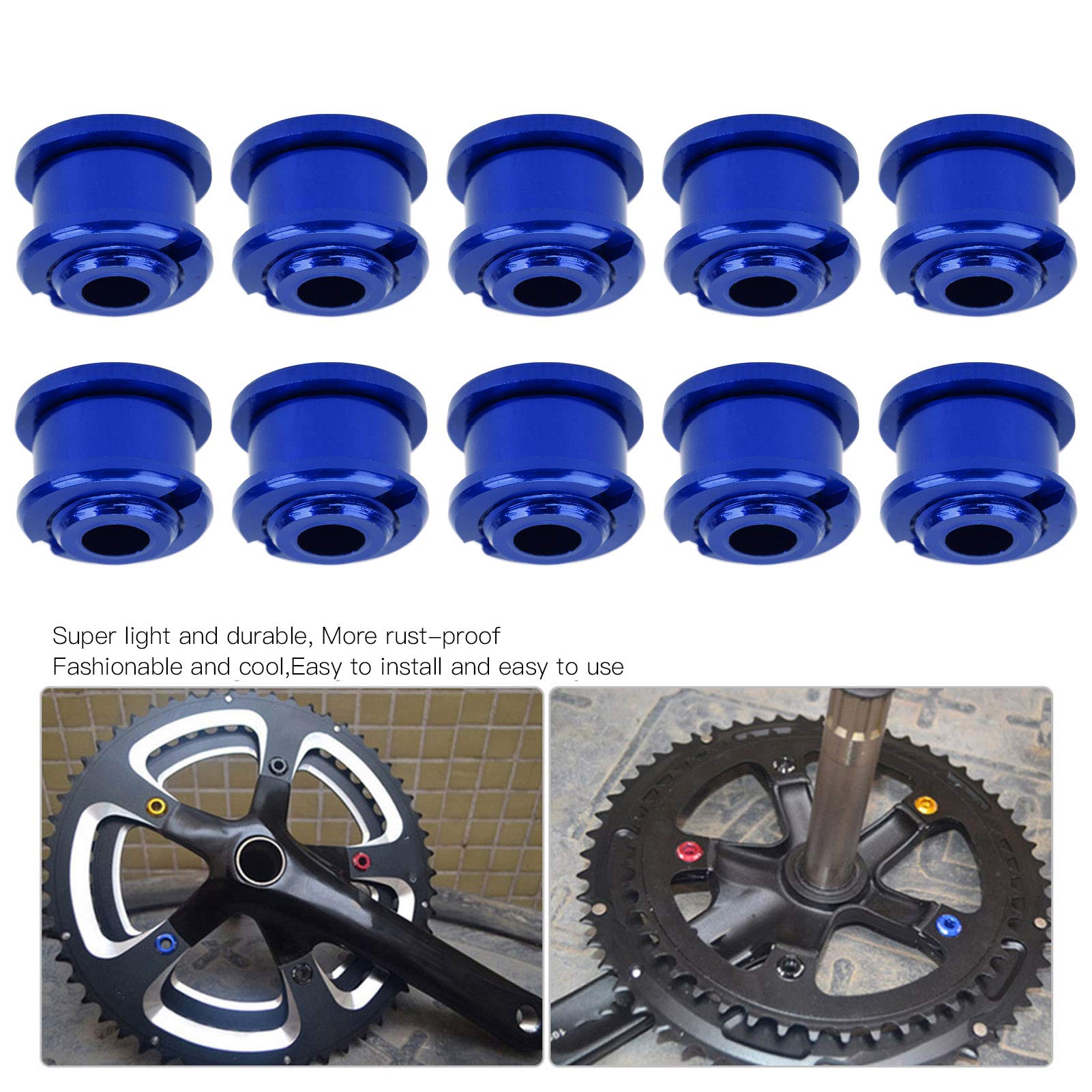 Pwshymi 10 Pack 4.9mm Aluminum Alloy Bicycle Chainring Bolts for Mountain Bike, Single Speed, Single Chainwheel, Colorful Screws (Blue)