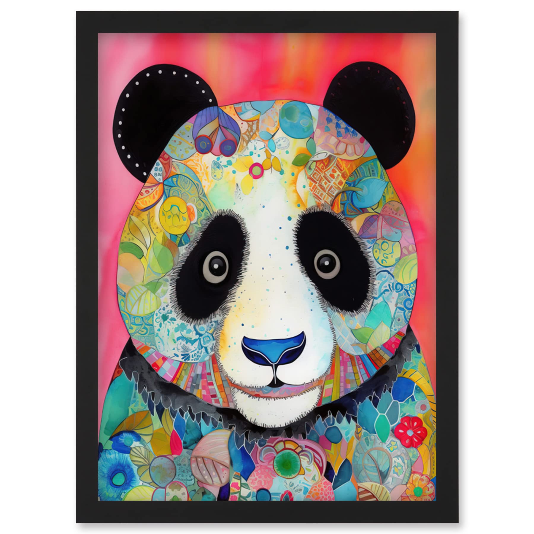 Artery8 Panda Spirit Animal Portrait Folk Art Watercolour Painting Artwork Framed Wall Art Print A4