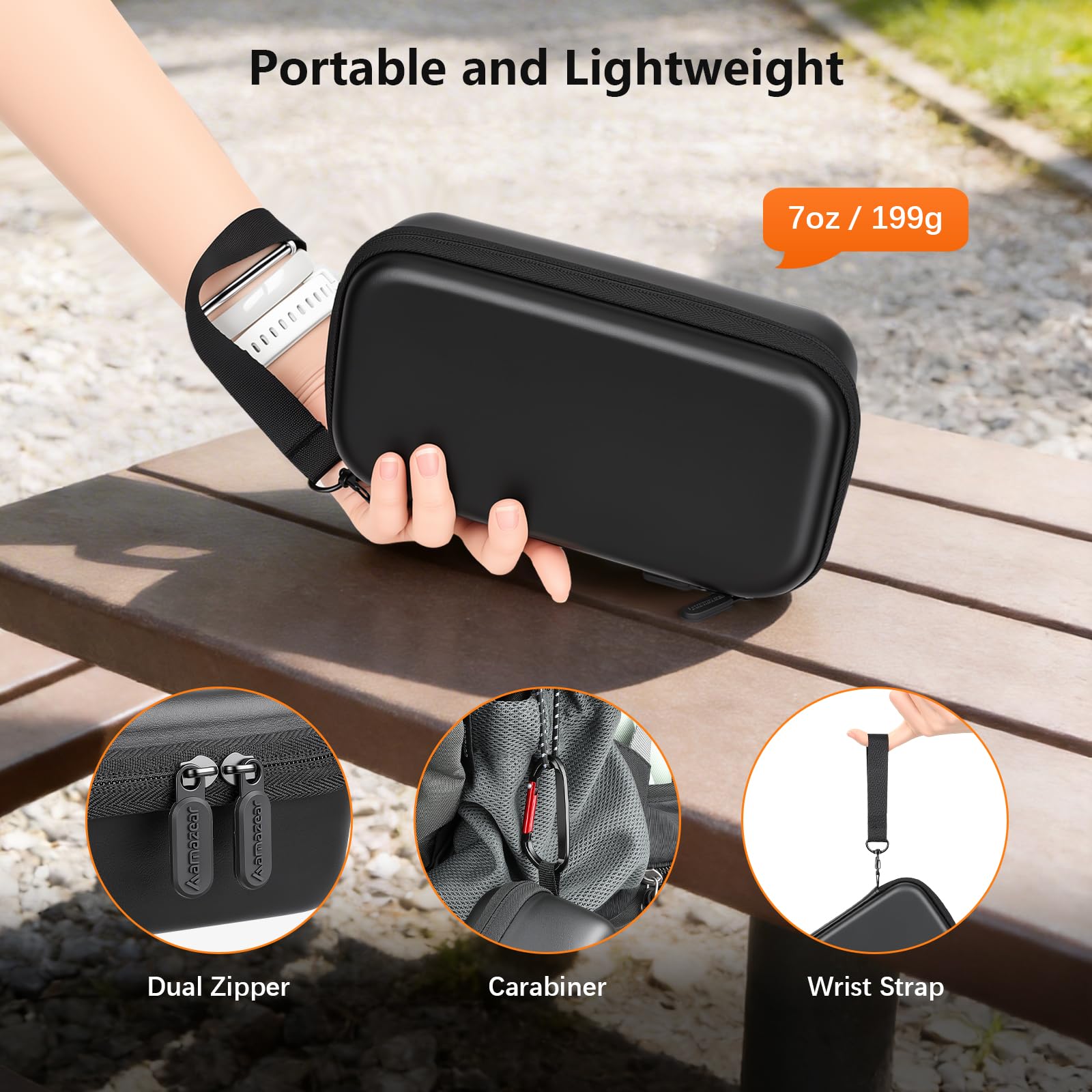 AMAZEAR Custodia per DJI Osmo Pocket 4, Osmo Pocket 4 accessori Case – Borsa compatta da trasporto con lanyard & moschettone, Valigetta per accessori, Protezione e organizzazione, Nero