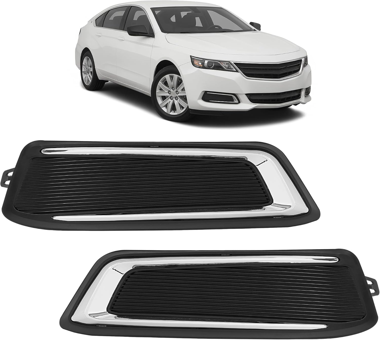 HECASA Pair Fog Light Covers Compatible with 2014-2020 Chevy Chevrolet Impala LS/LT/LTZ, Front Bumper Fog Lamp Bezel Trim Left & Right Side Replacement for GM1038145 GM1039145, Silvery Molding