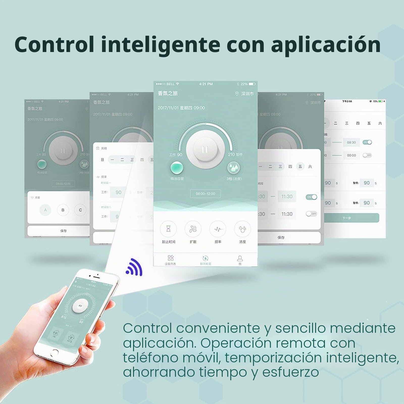 Difusor de aceites Esenciales sin Agua - Difusor de aromaterapia Bluetooth y Wi-FI - Difusor Profesional sin Agua - 300 ml - para Habitaciones Grandes (Blanco)