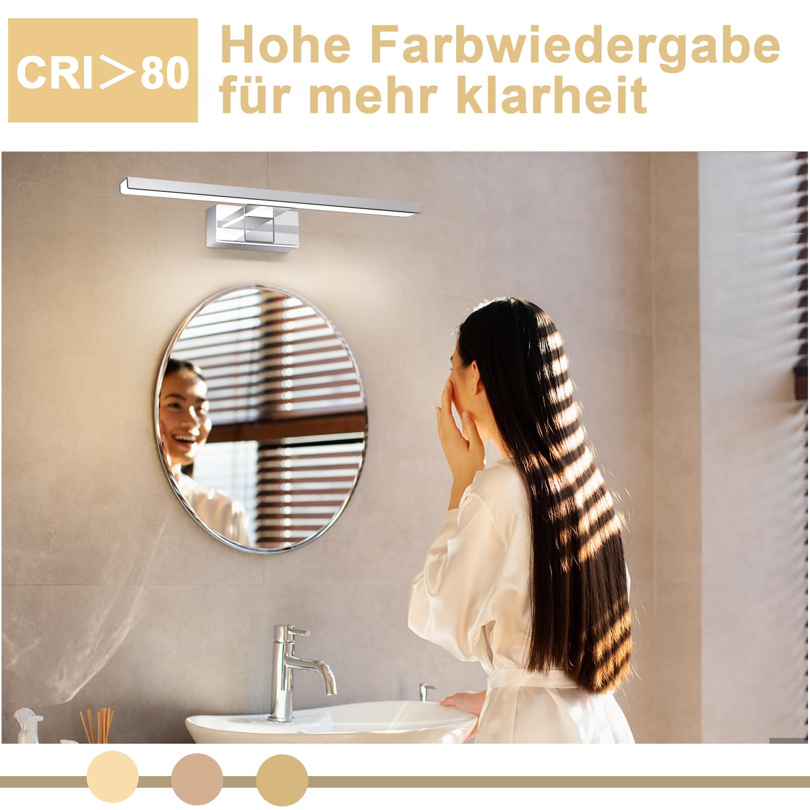 Homefire Luz de pared para espejo de baño LED - 8W, 40cm Cromo, impermeable IP44, neutro 4000K, moderna, para baño, sótano, cocina, armario de cromado
