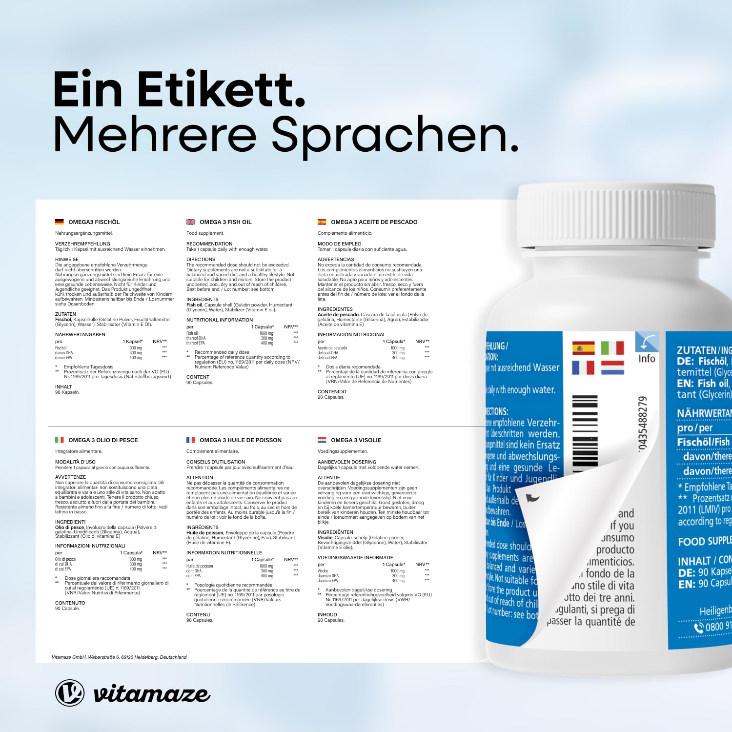 Omega 3 Kapseln hochdosiert, 400 mg EPA & 300 mg DHA in Triglycerid-Form für 3 Monate, 1 Kapsel pro Tag, 1000 mg Fischöl aus nachhaltigem Fischfang, höchste Bioverfügbarkeit, Made in Germany
