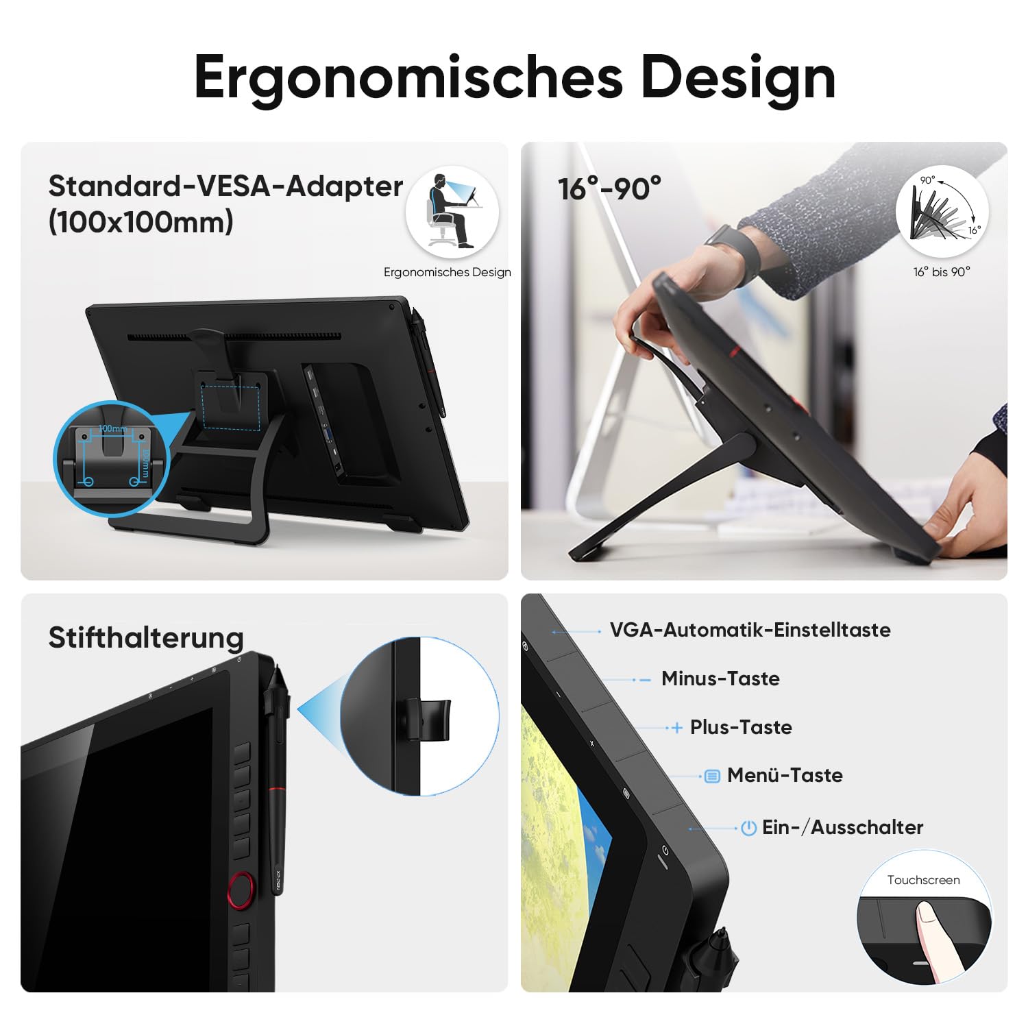 XP-Pen Artist 24 Pro Grafik-Tablet mit Display 2K QHD in 23,8 Zoll (63,8 cm), passiver Eingabestift, 8192 Ebenen, USB-C-Anschluss, kompatibel mit Windows/Mac/Android