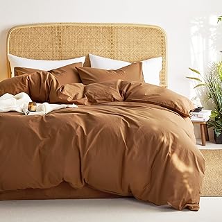 Wake In Cloud - Cotton Duvet Cover Set, Queen Size, Caramel Terracotta, ...