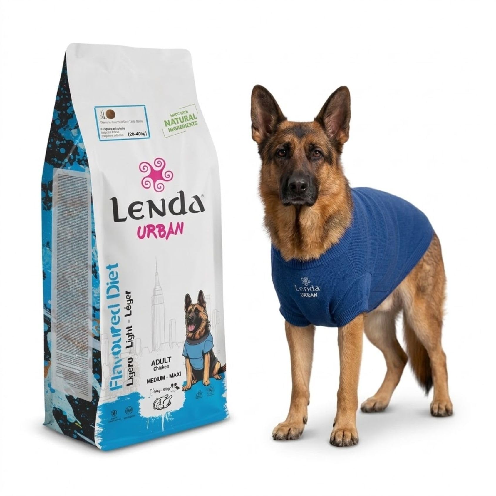 Lenda Urban Flavoured Diet 15 kg Light – Food for Dogs Large Breeds Low in Fat – Food for Strong Joints with Chondroprotectors Glucosamine Chondroitin and Omega 3 Oil