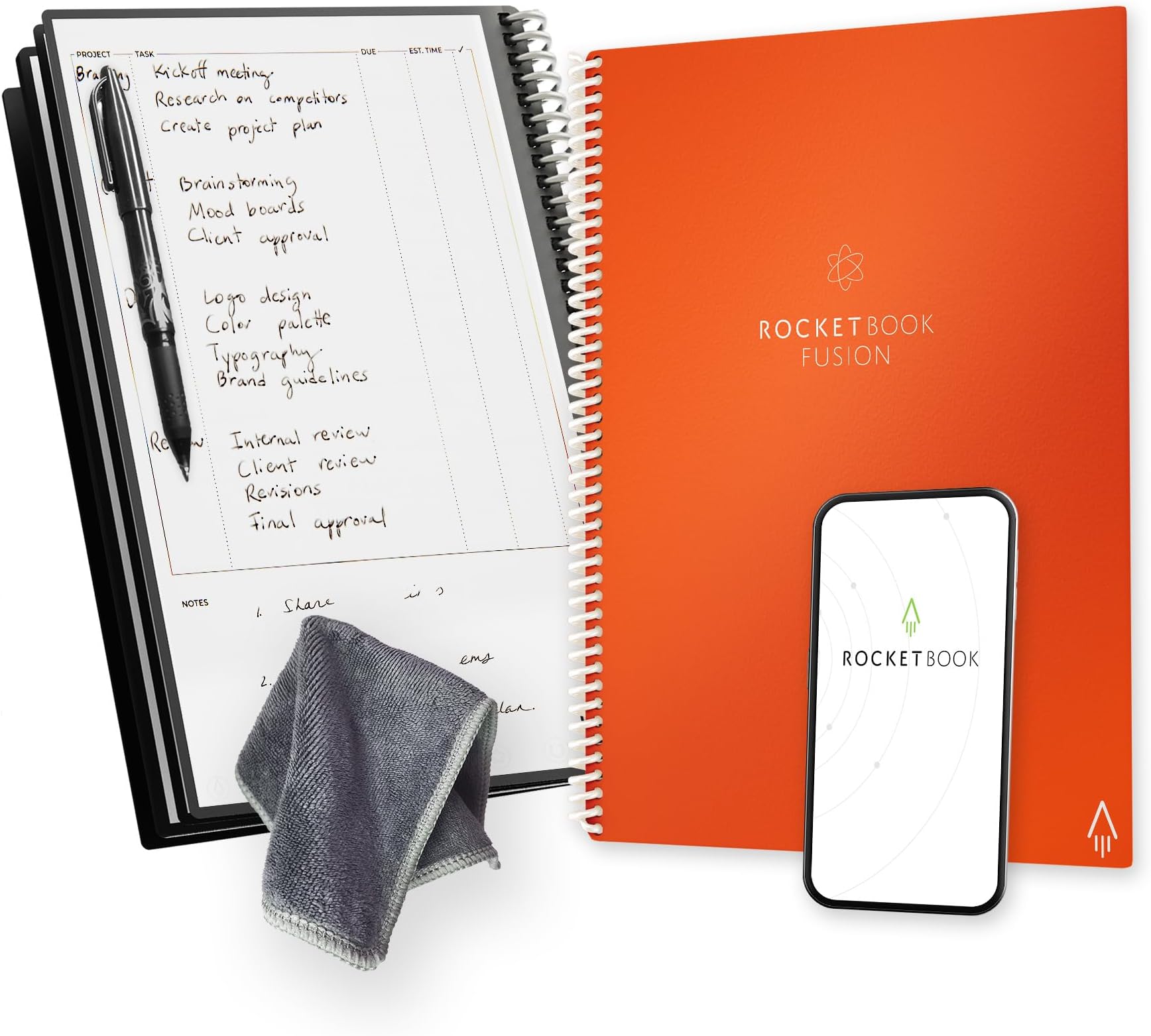 Rocketbook Fusion ENG/FR Reusable Notebook - 42 Pages (8.5 x 11 inches) - Orange Dotted Paper - Monthly Calendar & To-Do List Planner