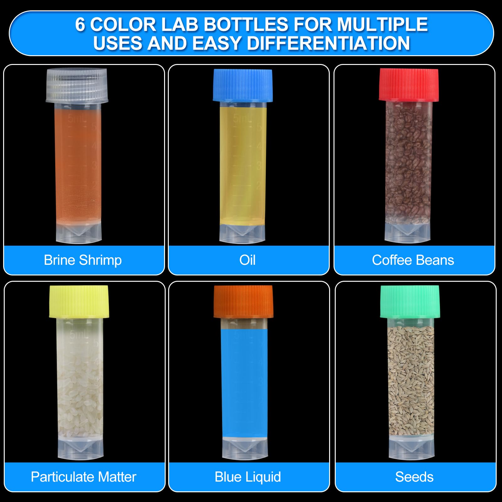 36 viales de 5 ml con tapas, tubos de ensayo criogénicos de plástico con tapas, crioviales de laboratorio con 20 pipetas cuentagotas de 3 ml