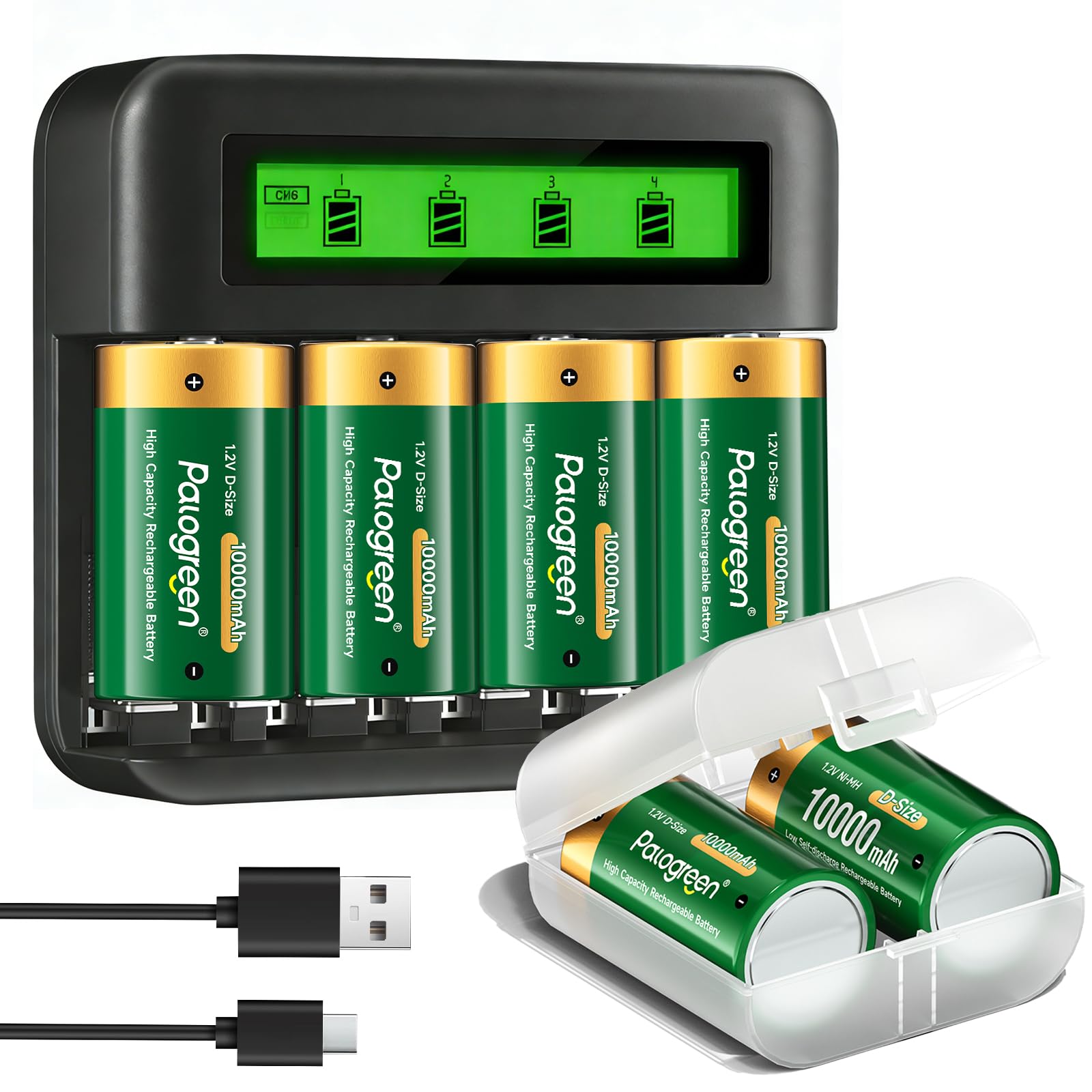 Confezione da 6 batterie ricaricabili D con caricabatterie, caricabatterie universale per batterie ricaricabili AA/AAA/C/D 1,2 V NI-MH NI-CD (3 scatole di batterie)