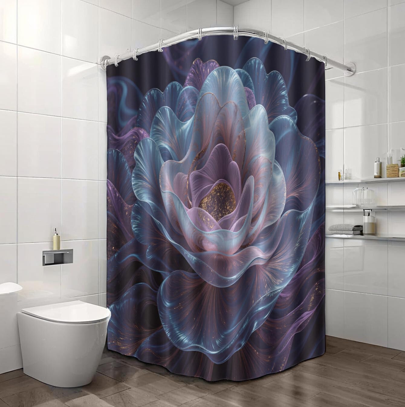 Rideau Douche,Rideau Baignoire Lavable en Machine Rideaux Douche Tissus Lavable Rideau De Baignoire Lavable pour Salle De Bain Domicile Baignoire Famille,Fleurs Épanouies,
