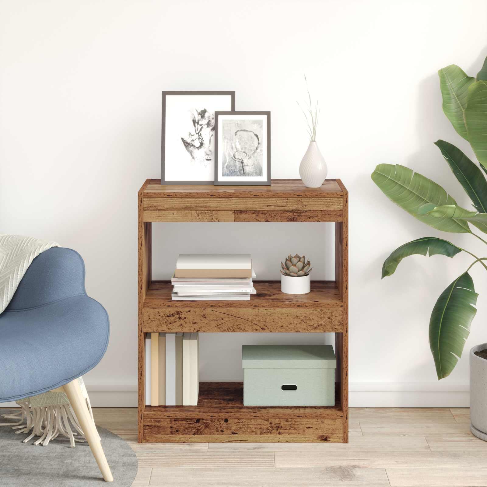 Libreria a 2 Ripiani da Soggiorno 60x30x72 cm Legno Vecchio | Scaffale salvaspazio compatto per studio e camera da letto con due ampi scomparti aperti in legno ingegnerizzato.