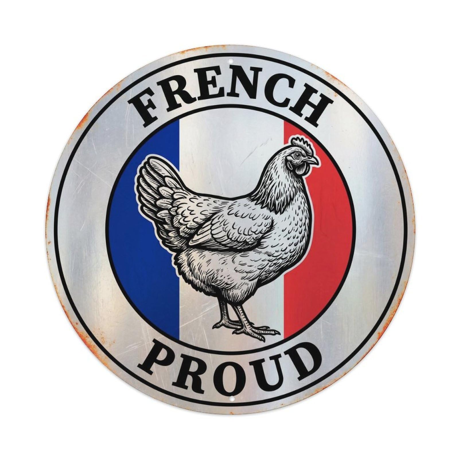 Olhnbad Style French Proud Hen Farm Animal Heritage Emblem Metal Tin Sign