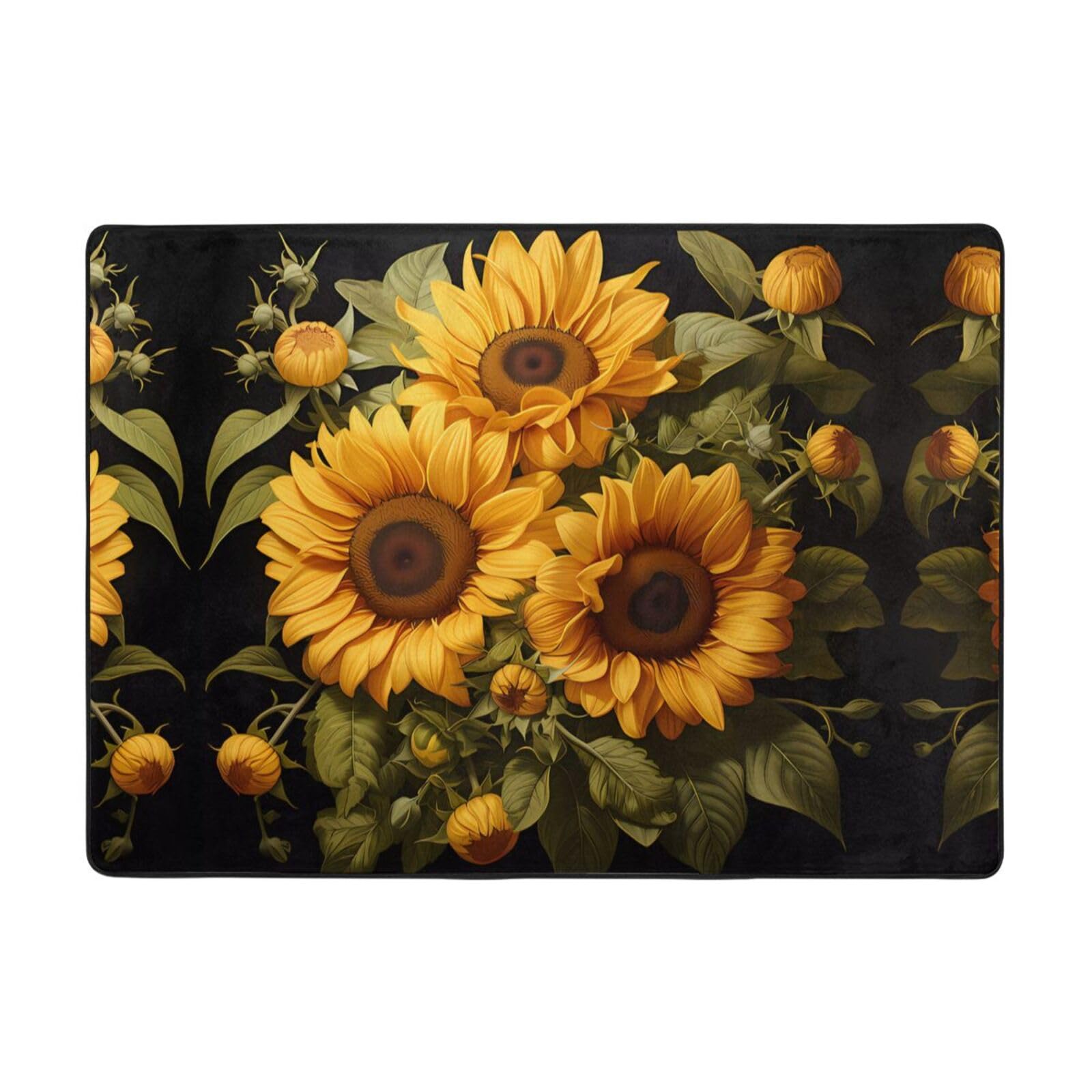 Tapis de sol en tissu anti-tache grand tapis jaune tournesol de chambre