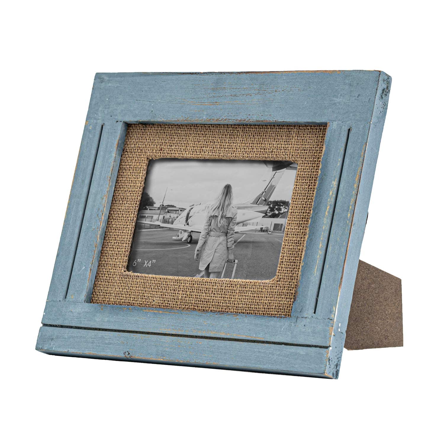 RiteSune Farmhouse Picture Frame, Wooden Photo Frame 4x6 Tabletop and Wall Mounted, Can Hang Horizontally and Vertically, Picture Frame Collage Present for Holiday, Festival (Blue)