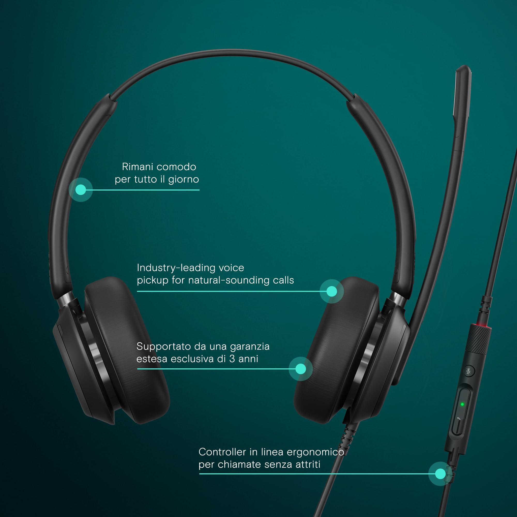 EPOS IMPACT 760T Cuffie con Cavo per PC, Doppio Padiglione, Microfono Noise-Cancelling, Certificato Teams, USB-C e USB-A, Controlli In-Line, Super Wideband Audio, Comode per Lavoro e Smart Working
