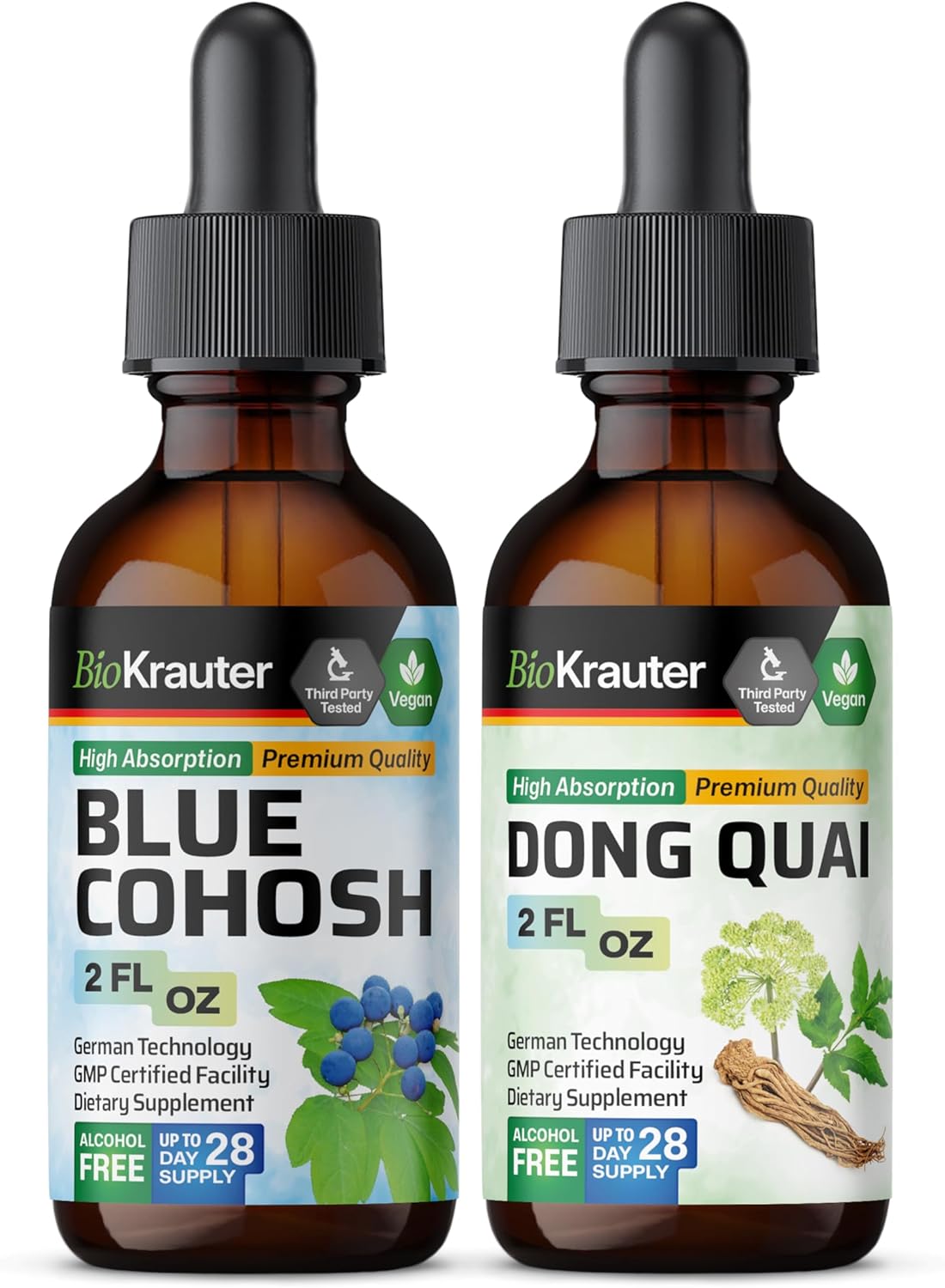 BIO KRAUTER Blue Cohosh Tincture 2 Fl. Oz. & Dong Quai Tincture 2 Fl. Oz.