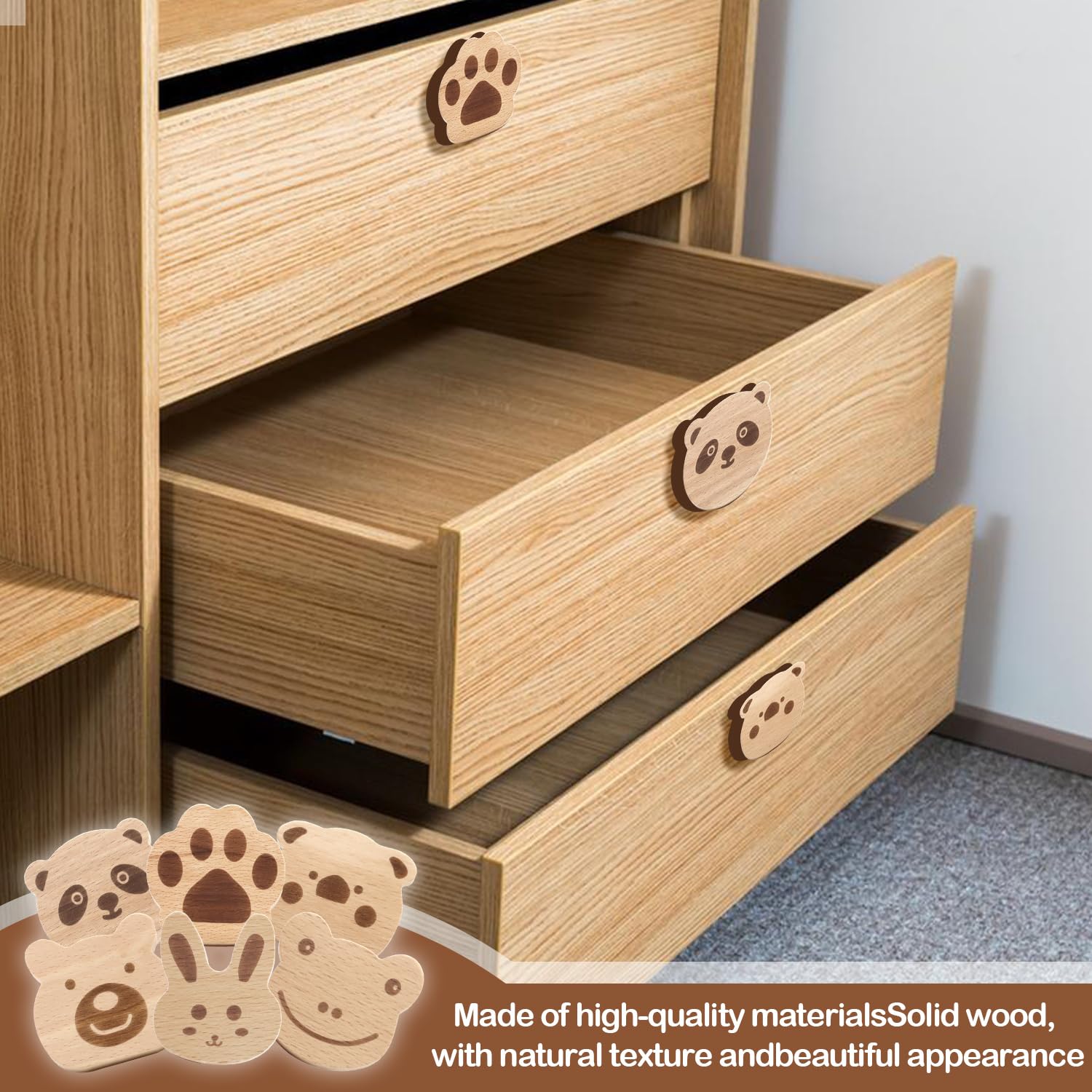 Pomelli per Mobili Bambini Animali, 6 Pezzi in Legno per Armadi Cassetti Comodino