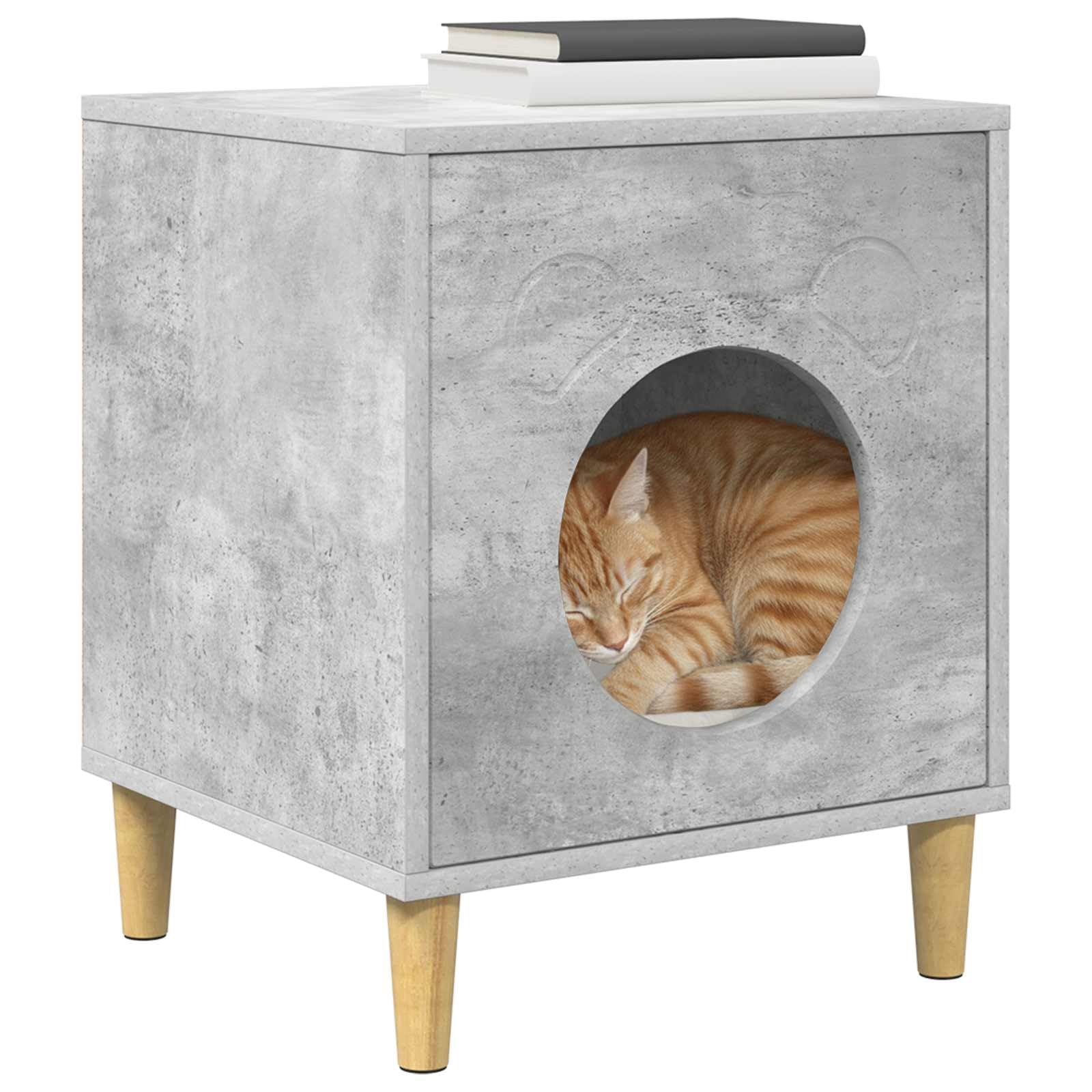 Casa para gatos de hormigón, material de madera, 42,5 x 40 x 53 cm, cueva para gatos con árbol rascador, escalada, juego, construcción estable para salón, balcón, ventana, fácil de limpiar y