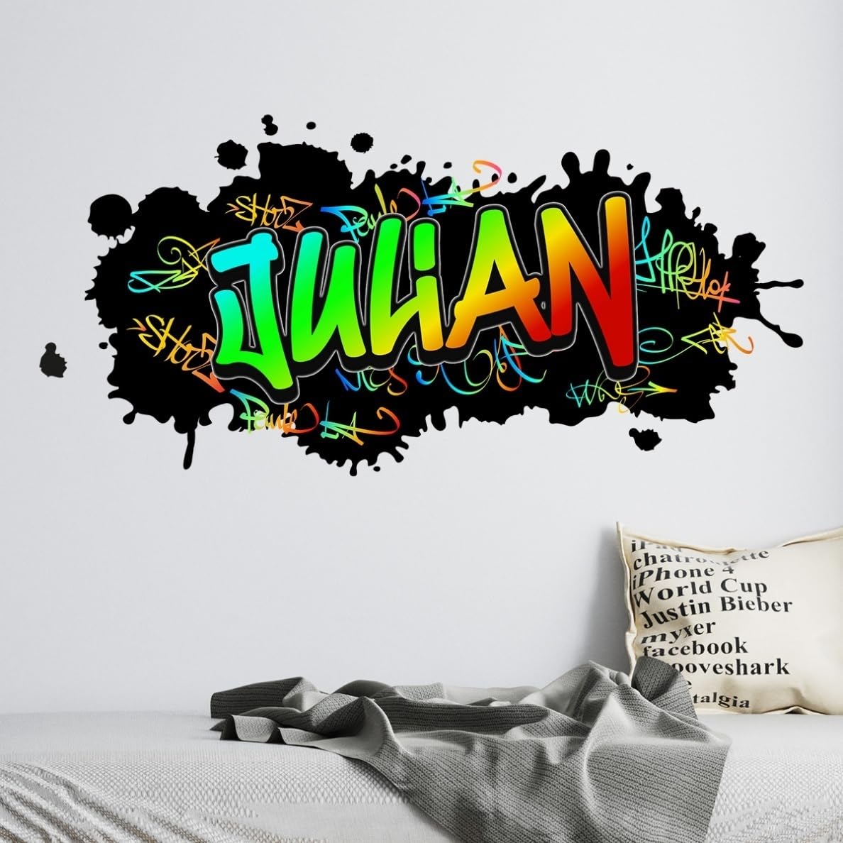 Autocollant Mural Personnalisé Prénom - Style Graffiti - Pour Chambre Enfant - Neuf