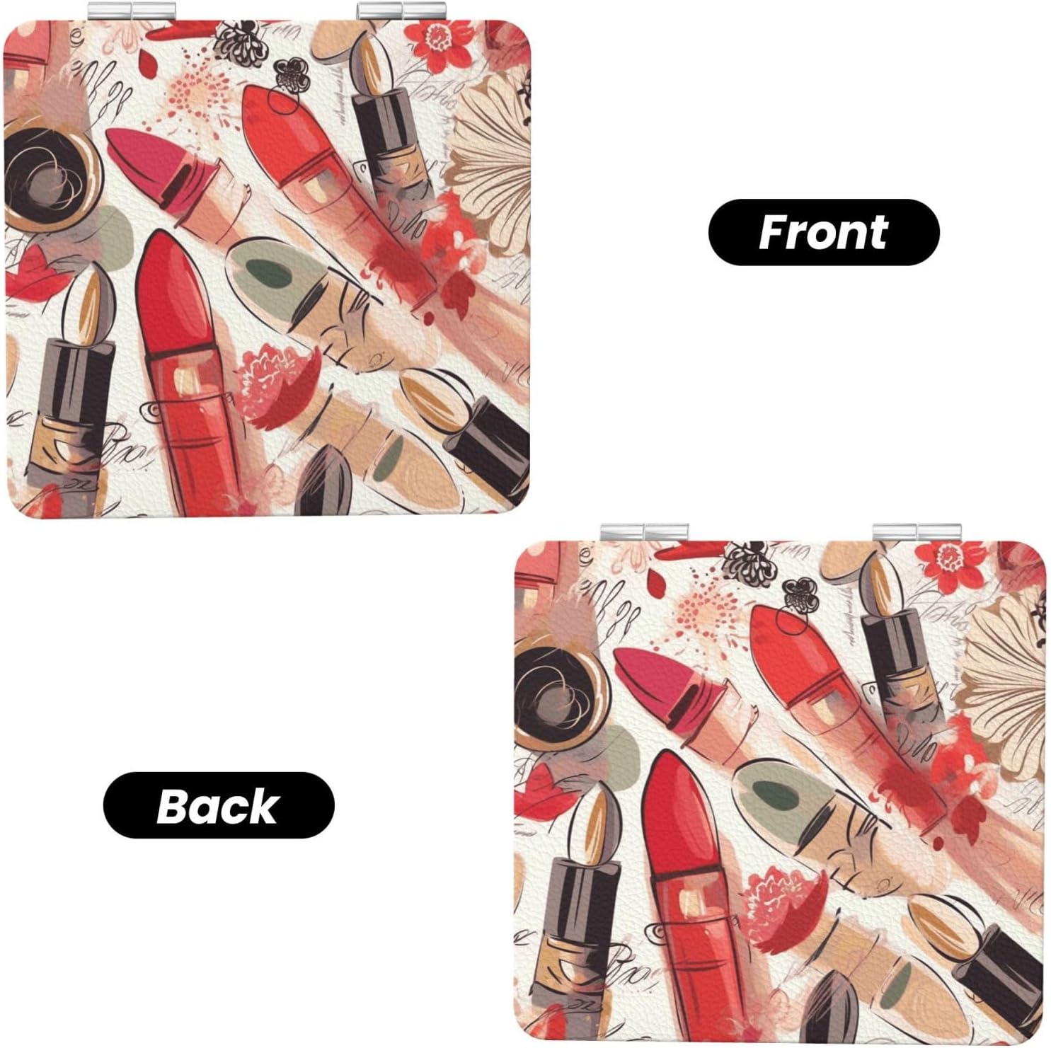 Cosmetic Lipstick Perfume Art Compact Mirrors for Women, Mini Folding Pocket Makeup Mirror with 2 X 1x Magnification Portable Travel Purse Mirror Gift for Birthday Mother's Day Party image 2