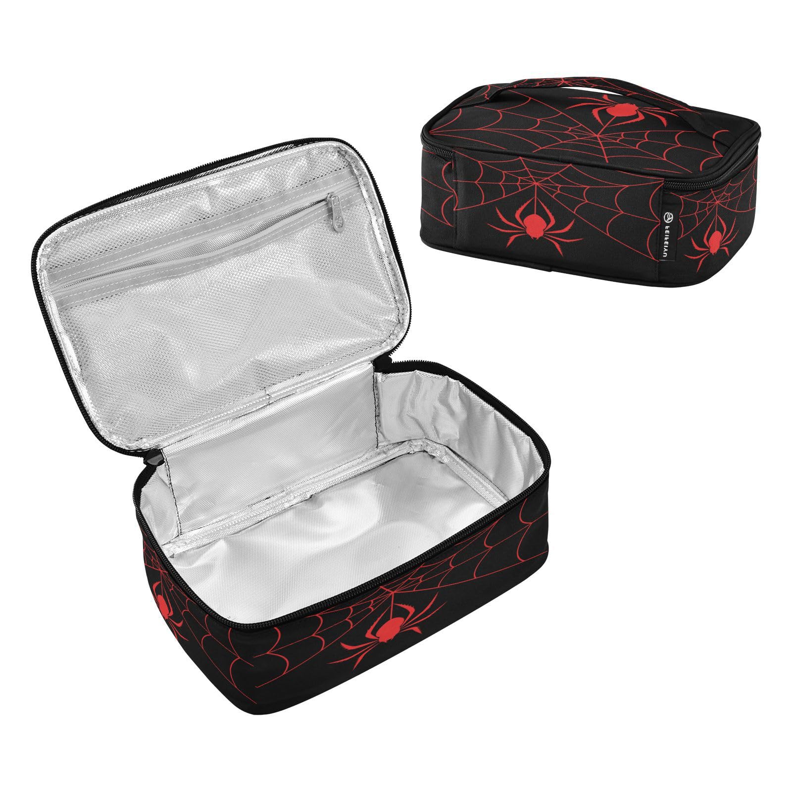 Caikeny Kids Lunch Bag Red Spider Web Black Insulated Reusable Lunch Bag Halloween Lunch Box for Women School Office Picnic