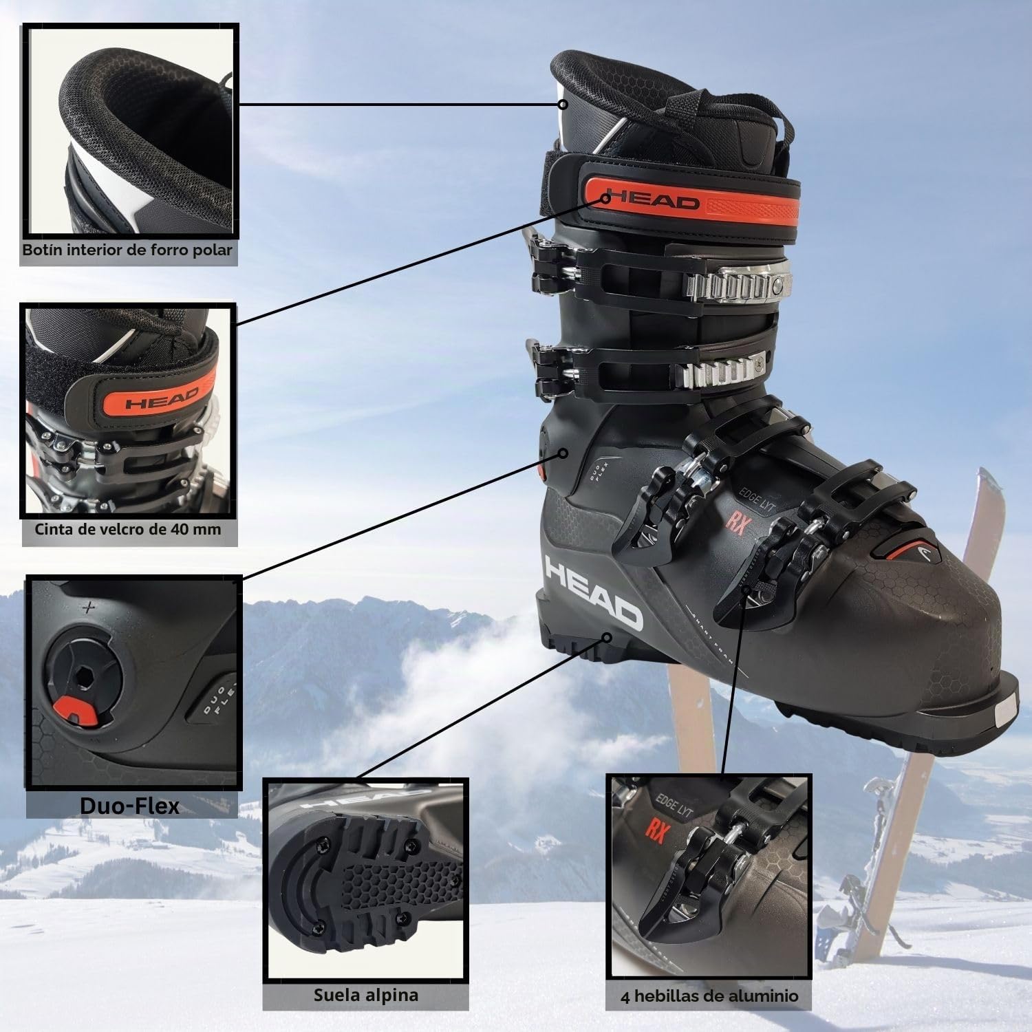 Botas de esquí para Hombre, Botas de esquí Alpino, Head Edge LYT RX HV, Flex 80, para Principiantes y usuarios avanzados