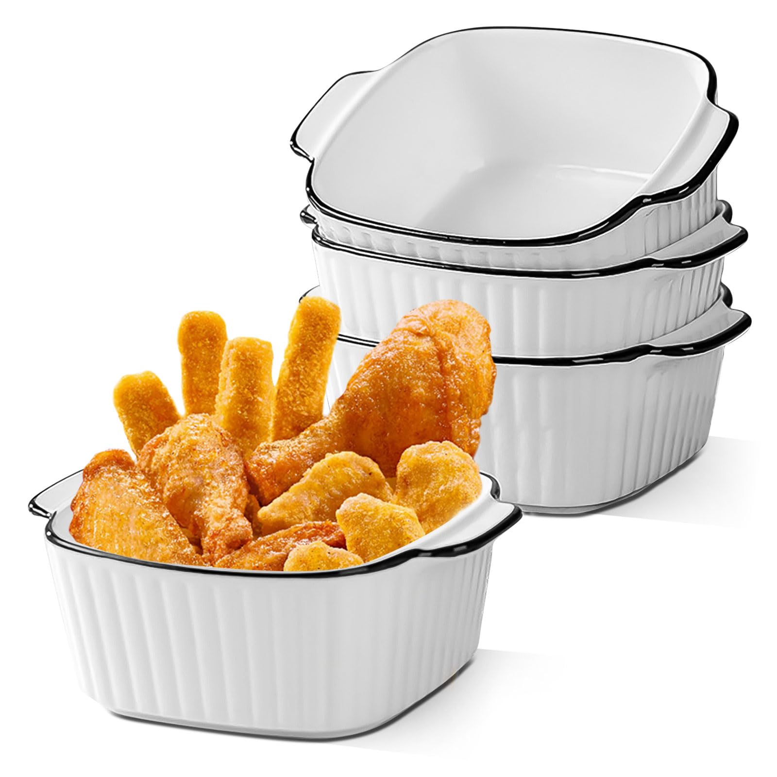 Juego de 4 cazuelas pequeñas de cerámica de alta calidad con asas, horno, microondas y airfryer, perfectas para gratinado, pasta, postres y más pequeñas para 1 persona
